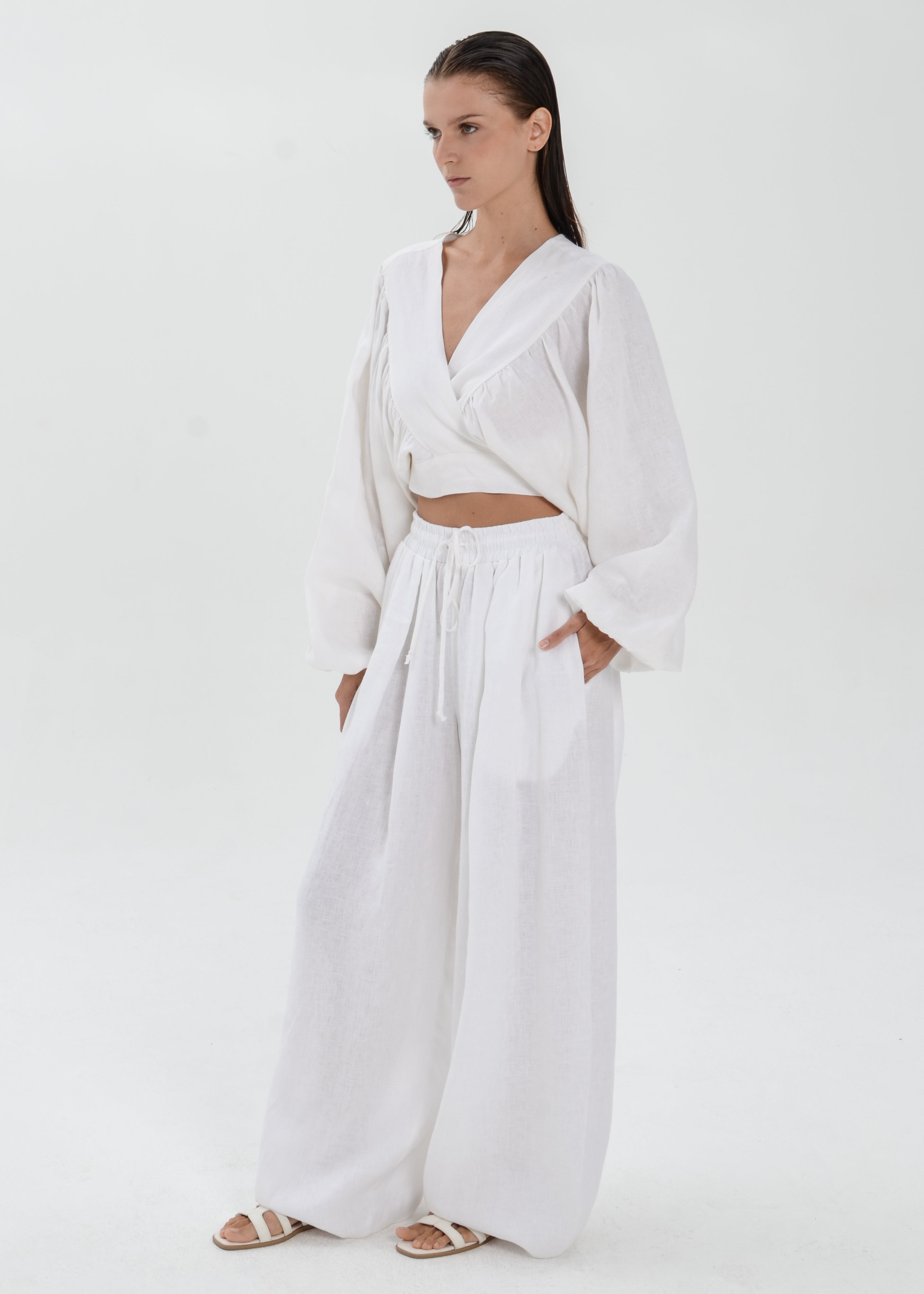The Essence Linen Set - Bubble Pants and Long Sleeves Jacket