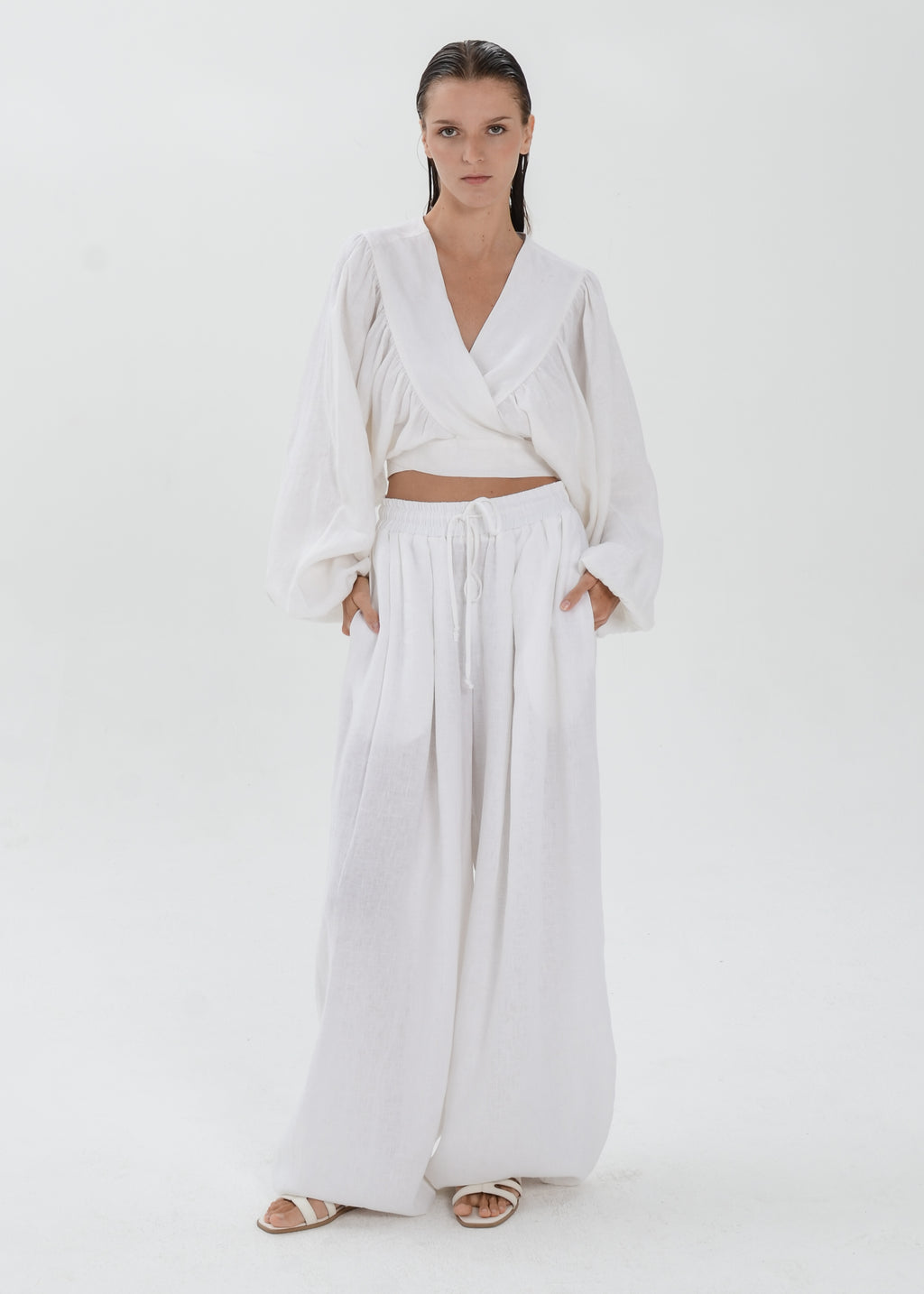 The Essence Linen Set - Bubble Pants and Long Sleeves Jacket