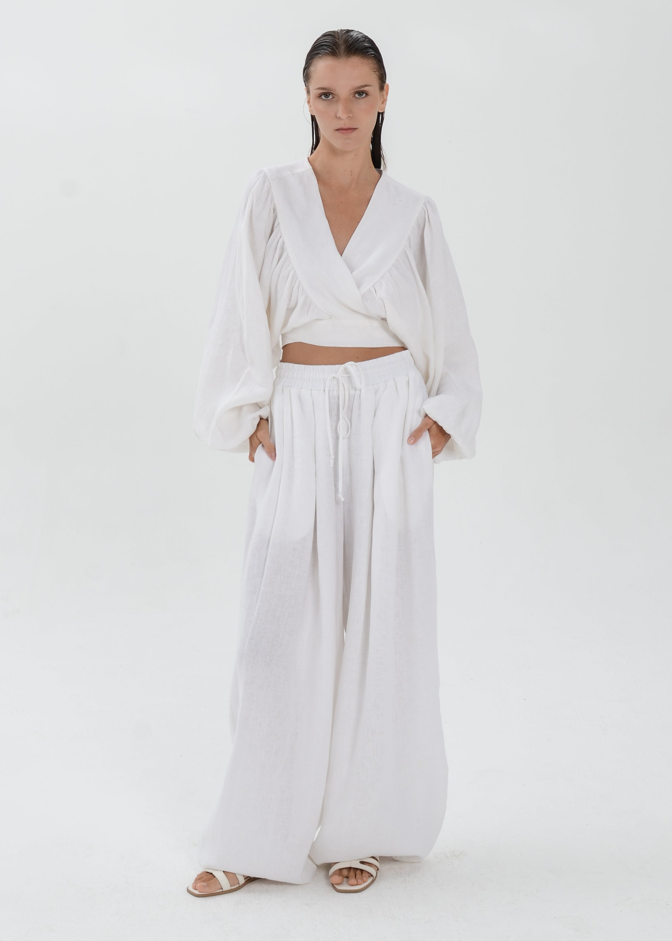 The Essence Linen Set - Bubble Pants and Long Sleeves Jacket