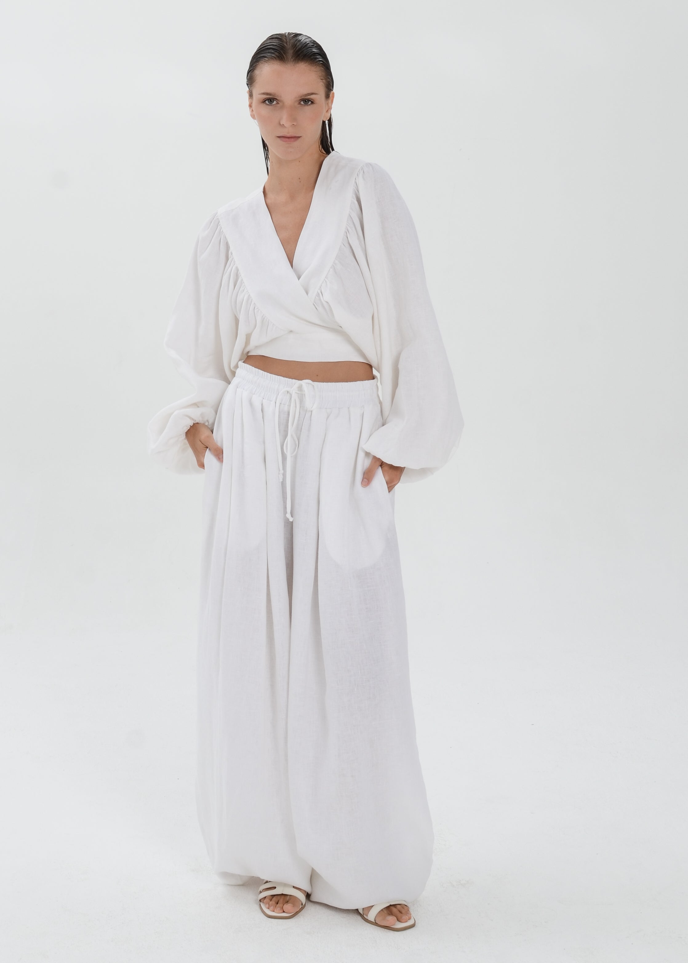 The Essence Linen Set - Bubble Pants and Long Sleeves Jacket