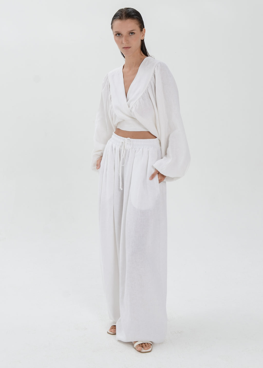 The Essence Linen Set - Bubble Pants and Long Sleeves Jacket