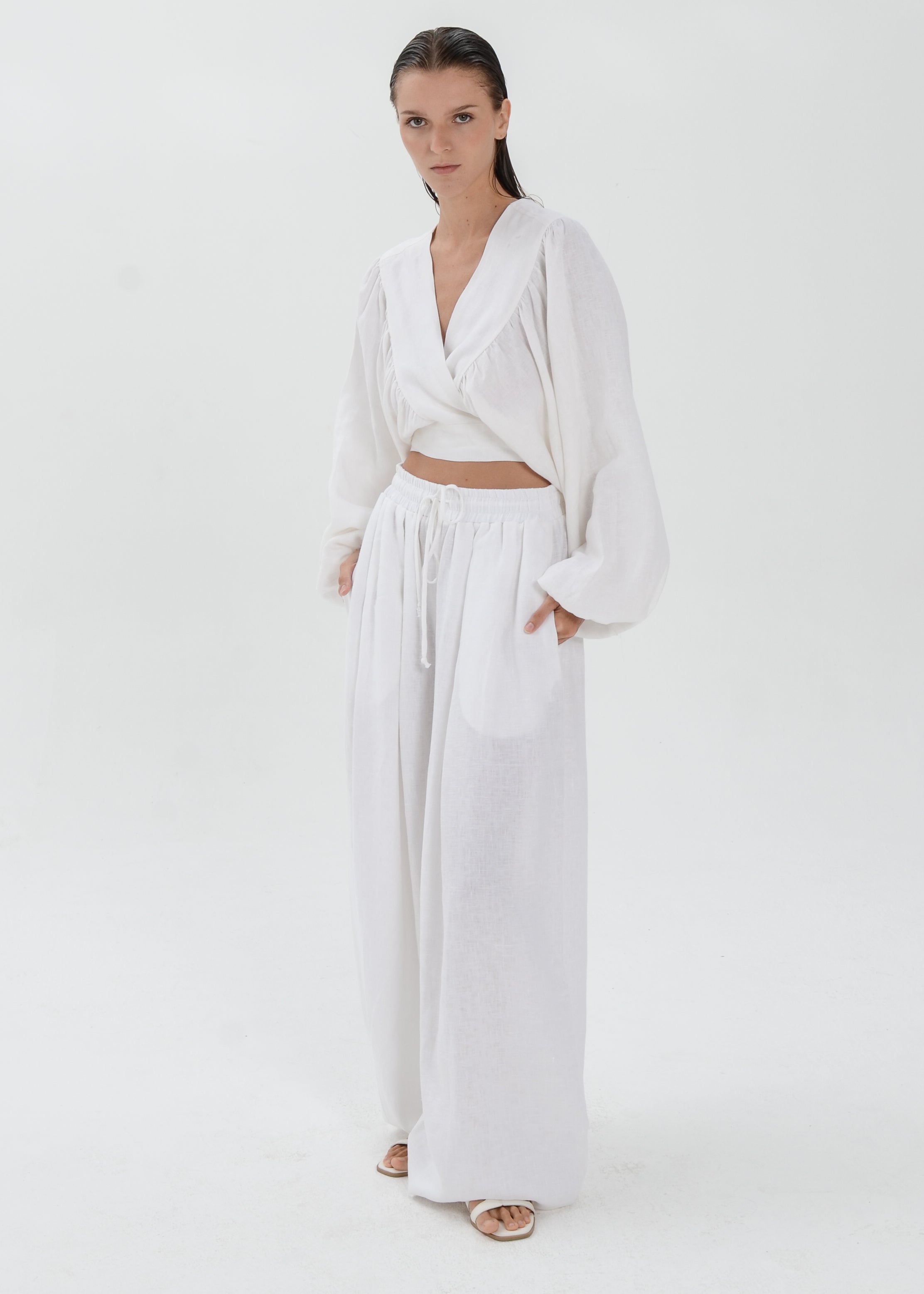 The Essence Linen Set - Bubble Pants and Long Sleeves Jacket