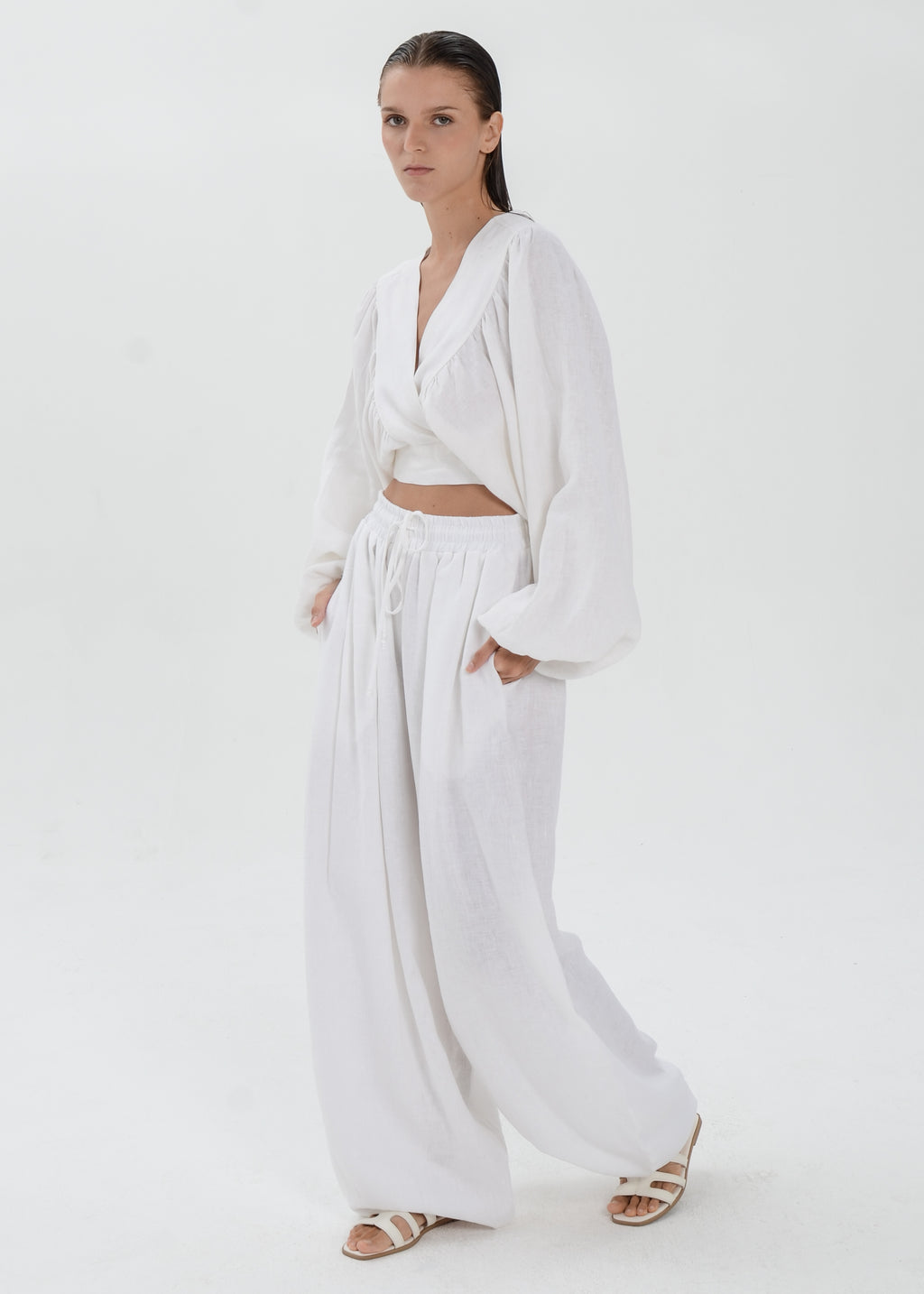 The Essence Linen Set - Bubble Pants and Long Sleeves Jacket