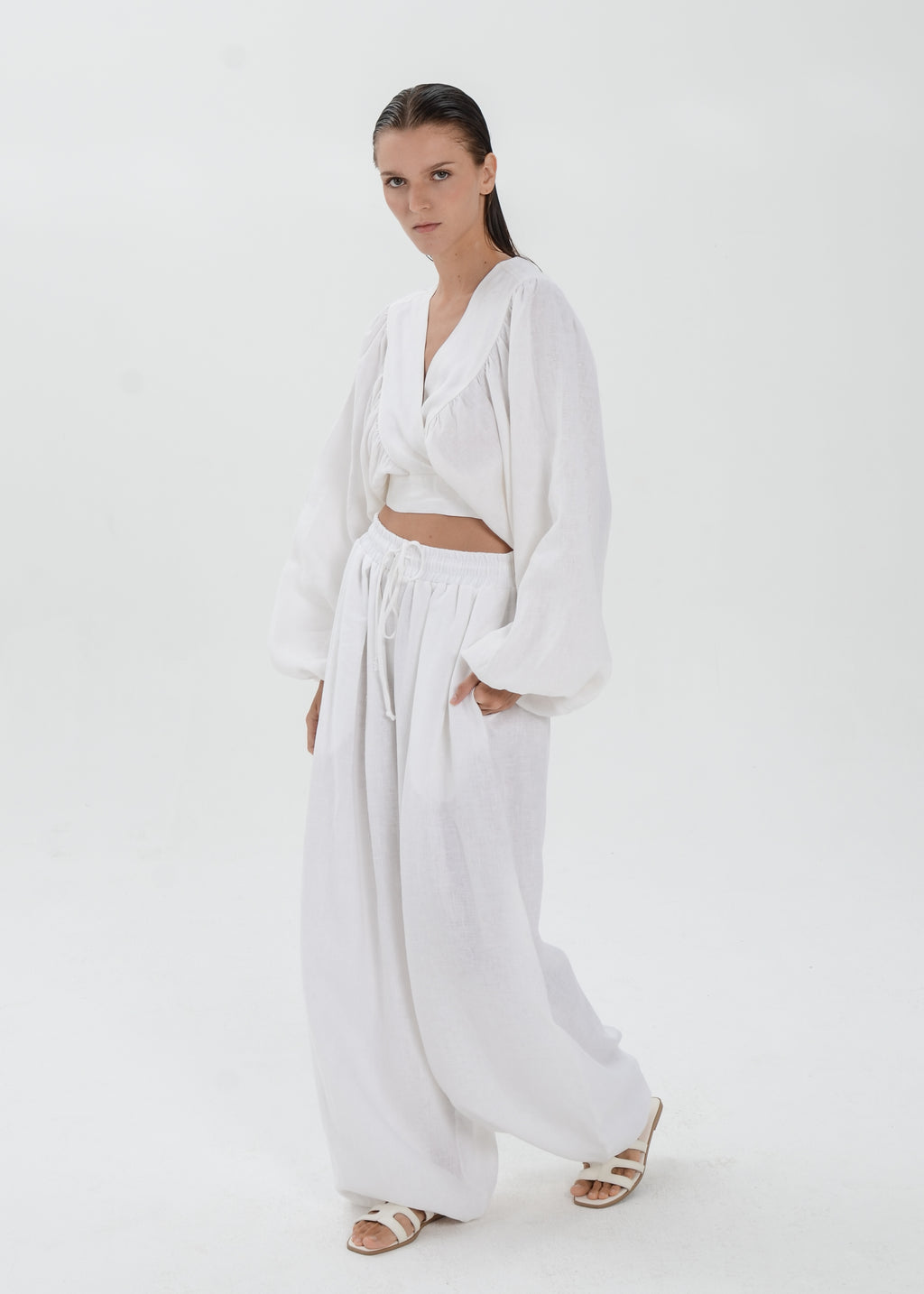 The Essence Linen Set - Bubble Pants and Long Sleeves Jacket