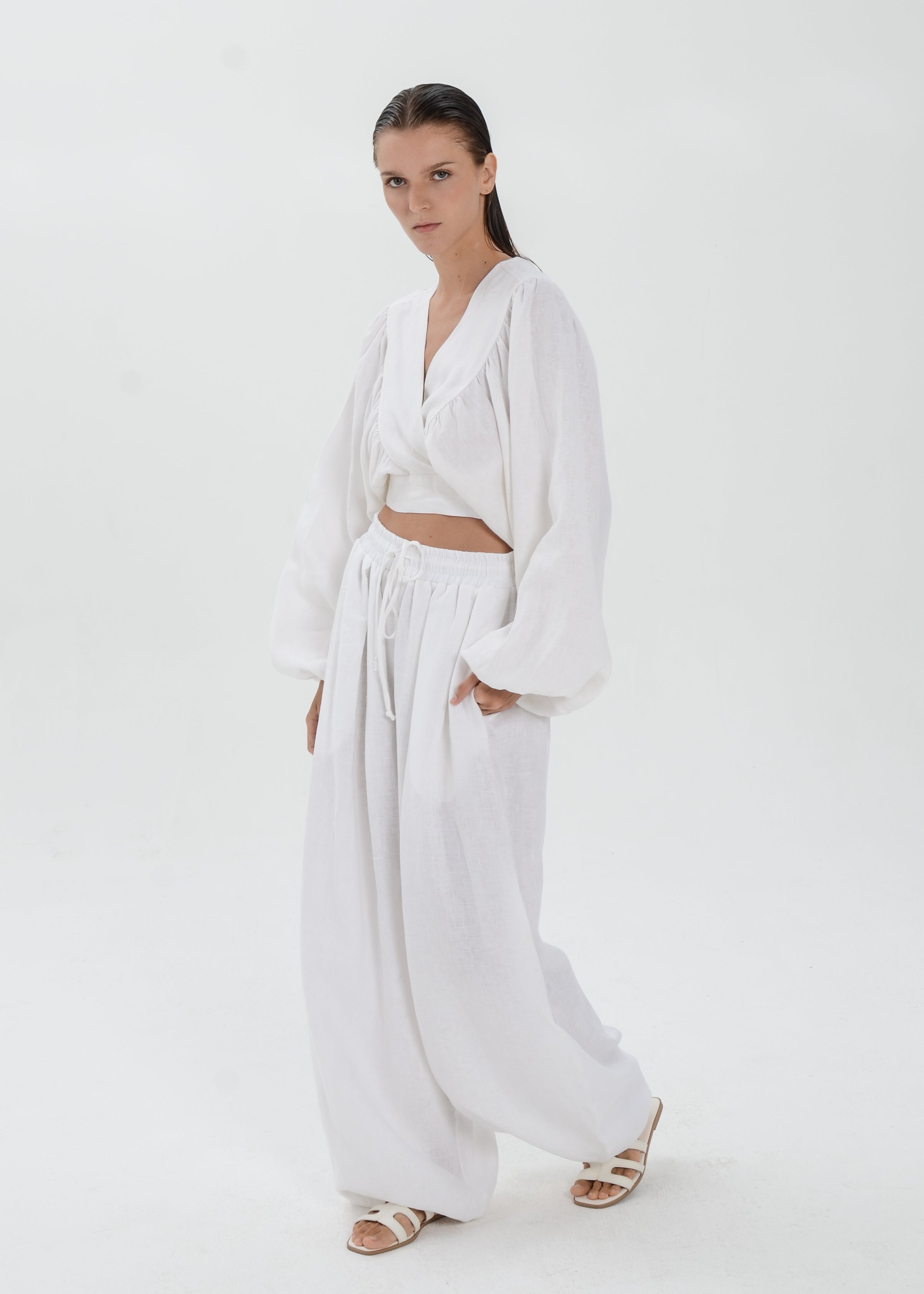 The Essence Linen Set - Bubble Pants and Long Sleeves Jacket