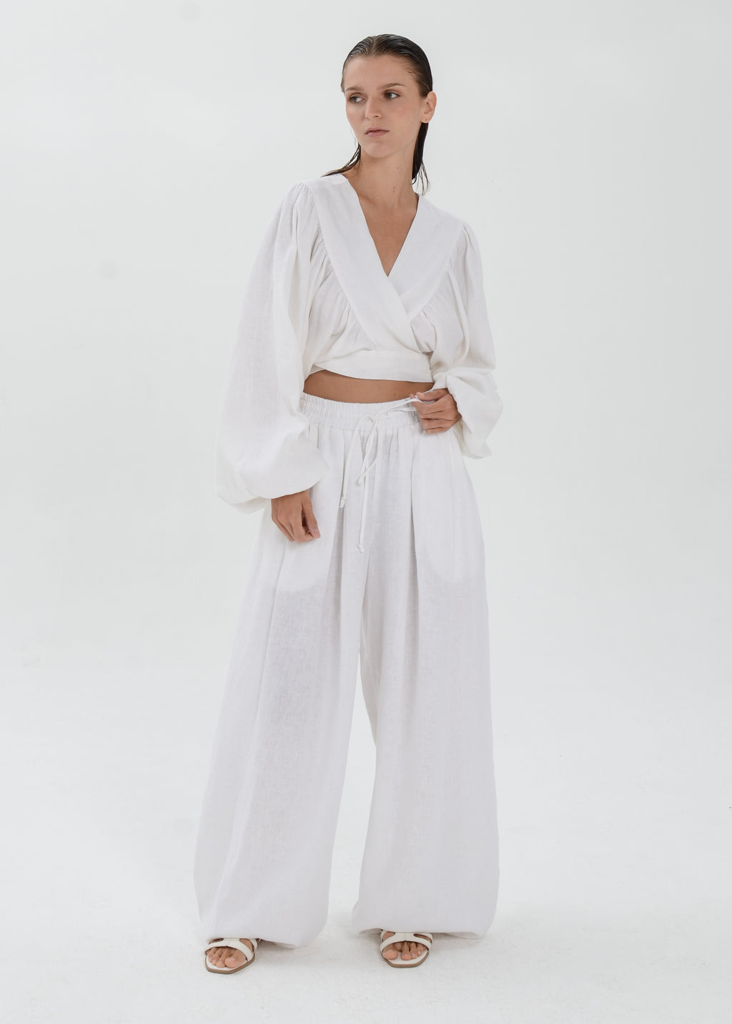 The Essence Linen Set - Bubble Pants and Long Sleeves Jacket