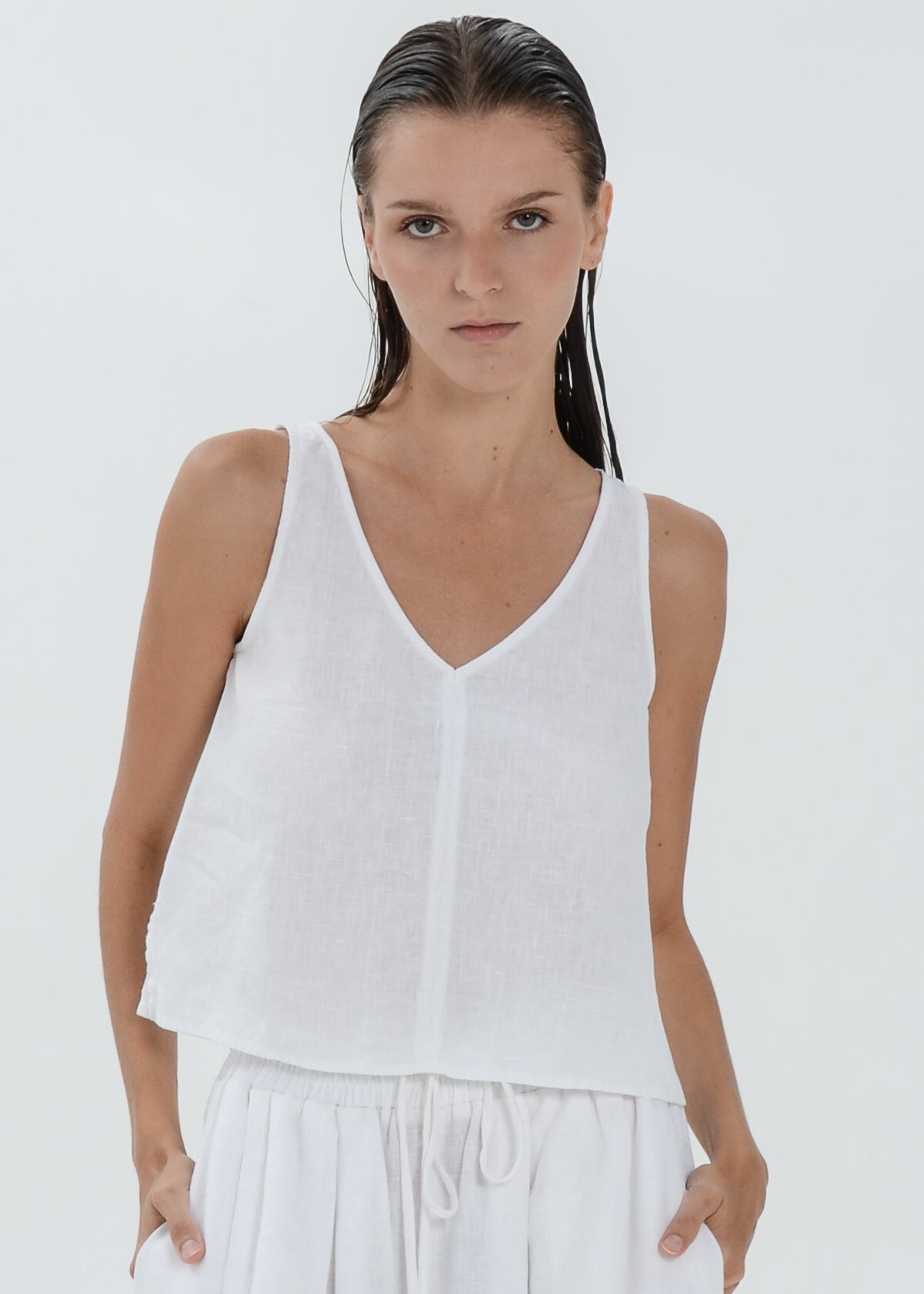 The Essence Linen Top - Sleeveless Top