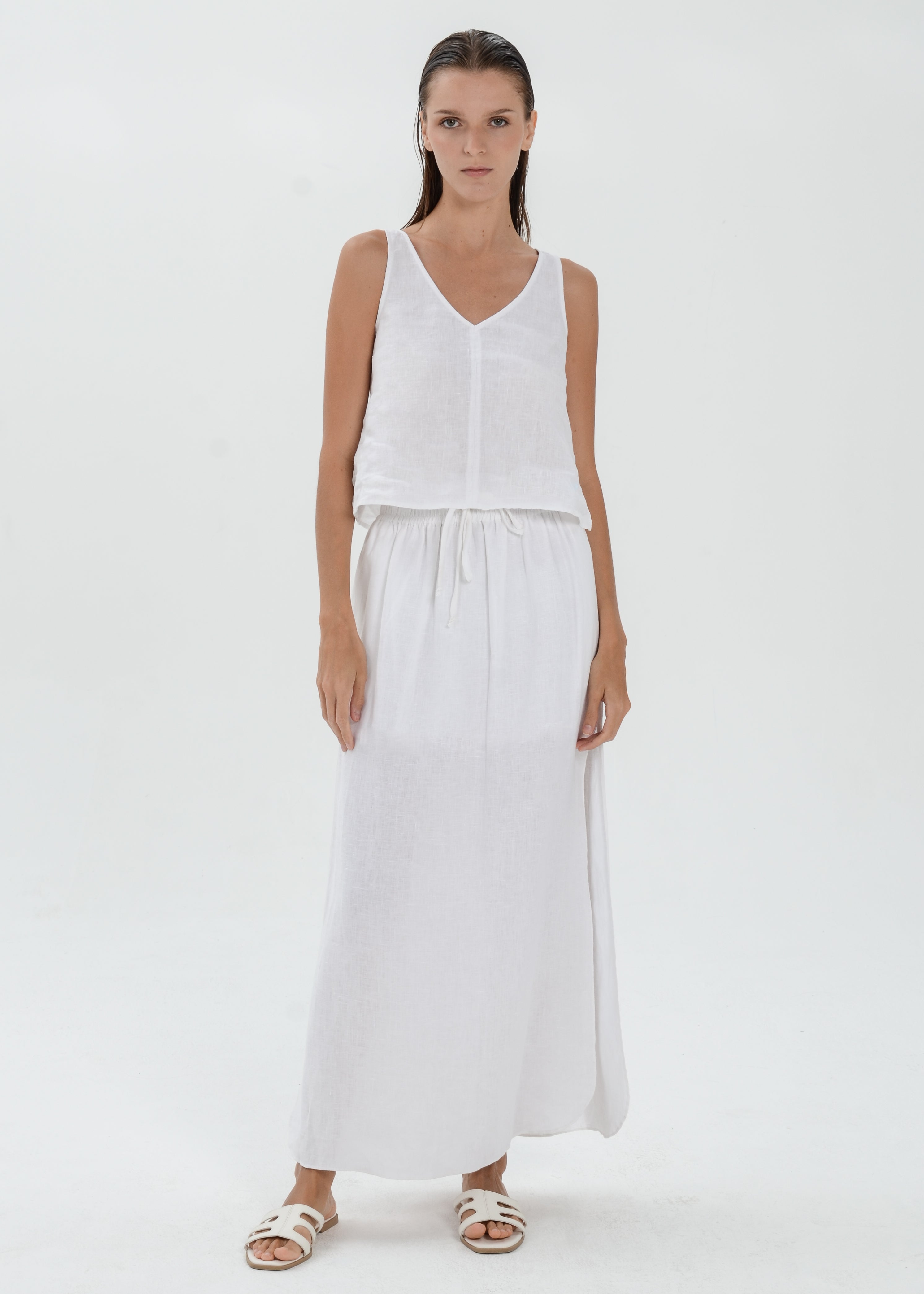 The Essence Linen Skirt - High Slit Straight Skirt