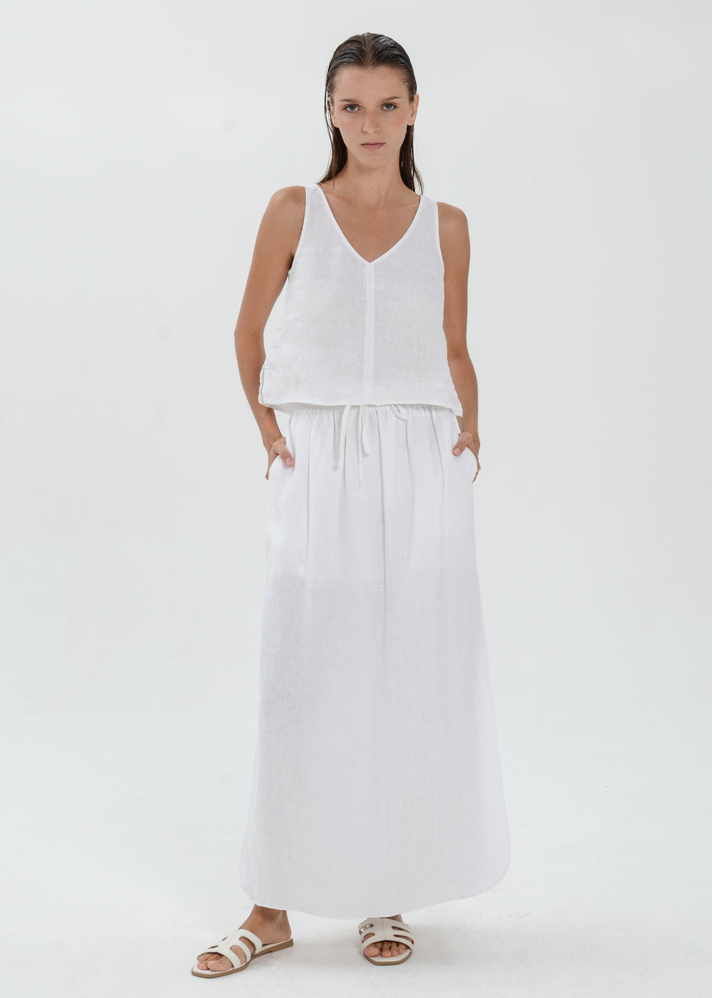 The Essence Linen Skirt - High Slit Straight Skirt