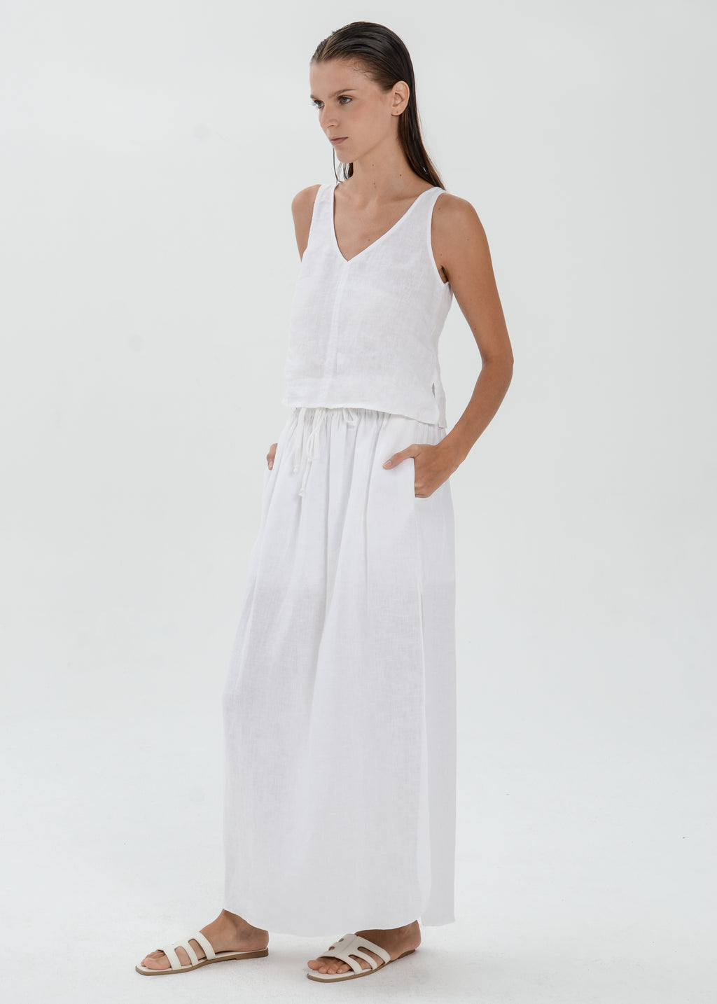 The Essence Linen Skirt - High Slit Straight Skirt