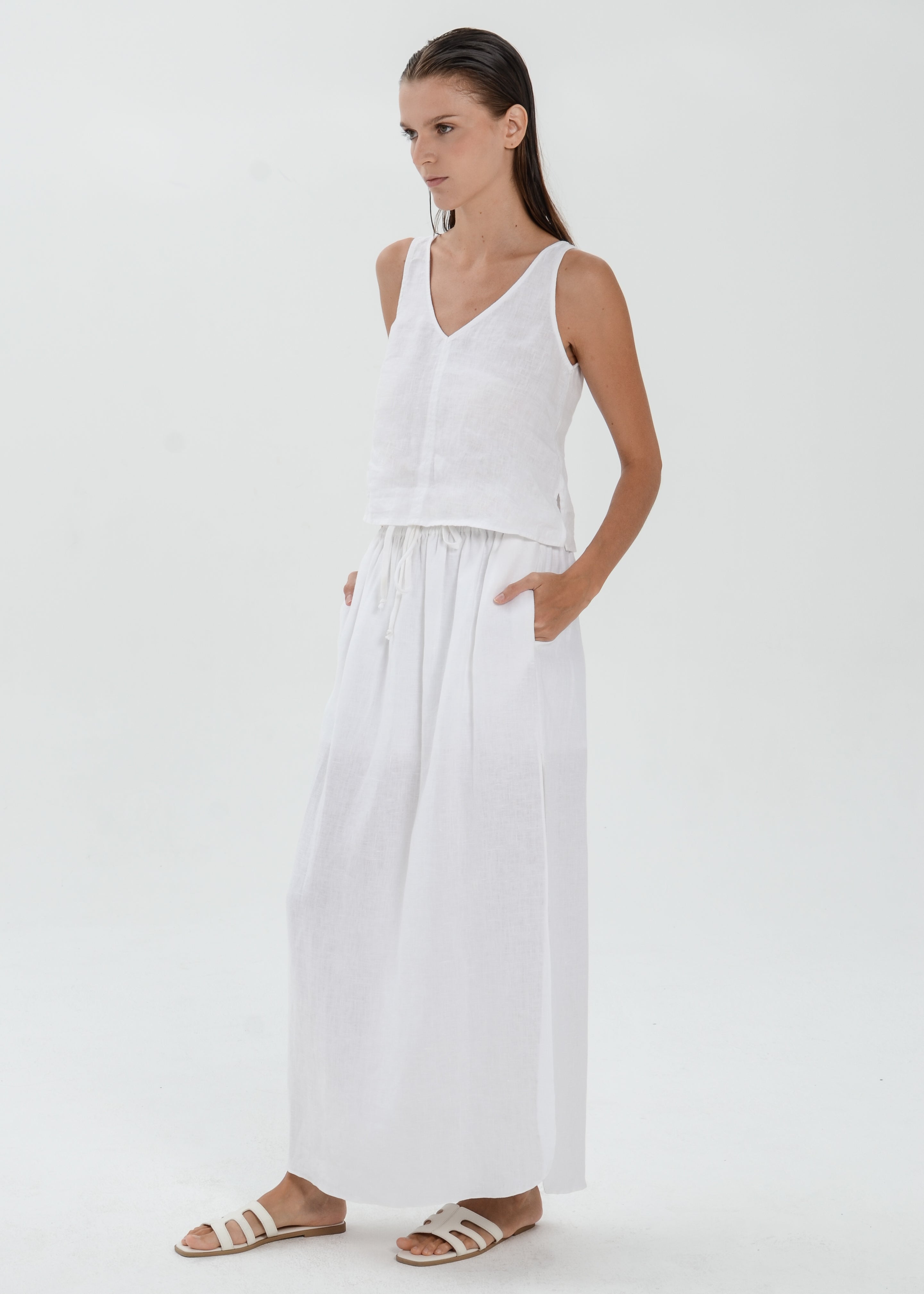 The Essence Linen Skirt - High Slit Straight Skirt