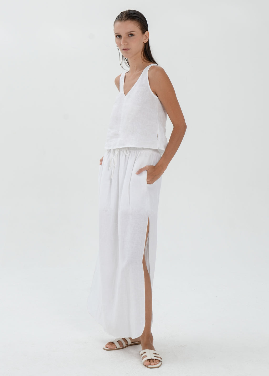 The Essence Linen Skirt - High Slit Straight Skirt