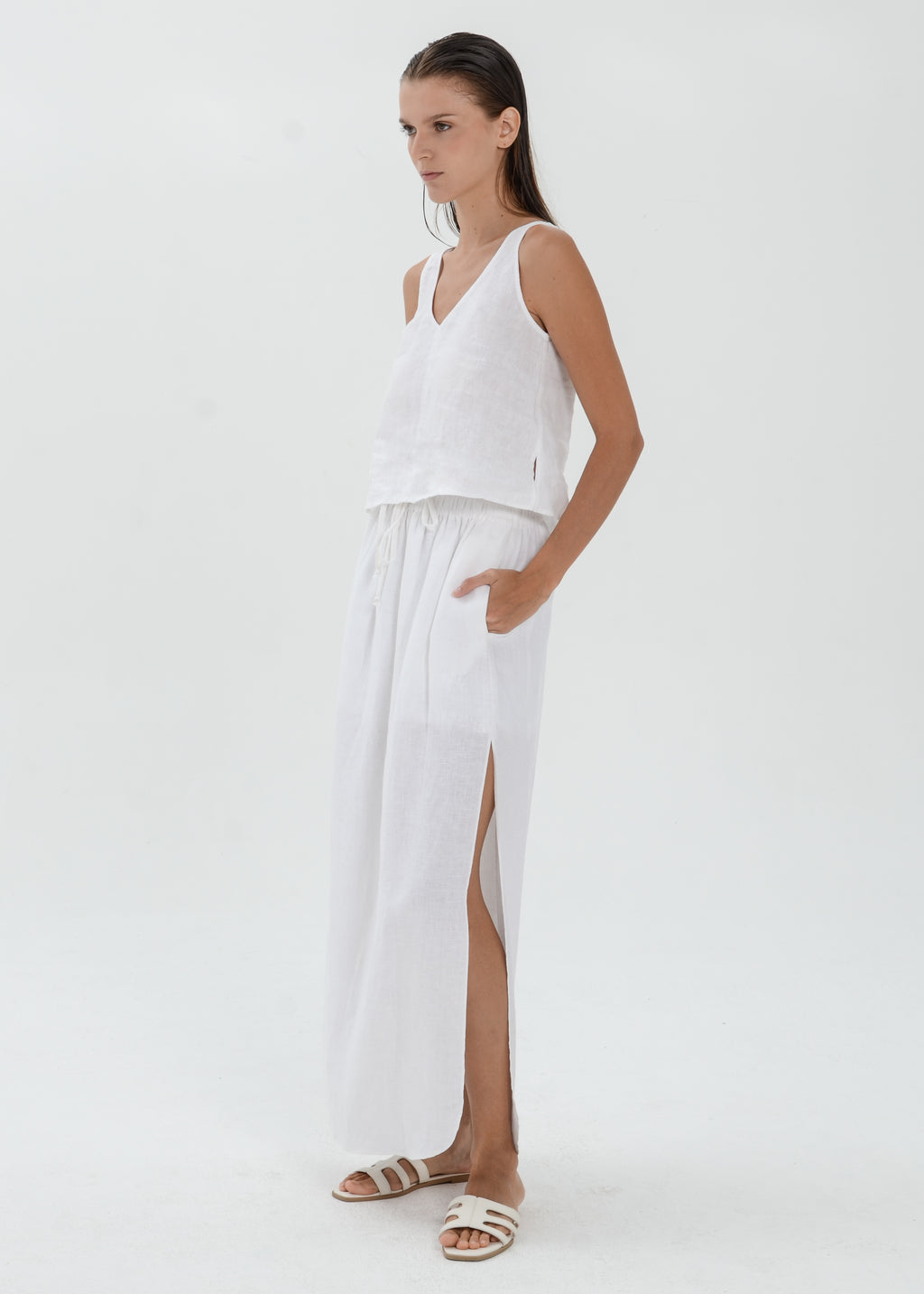 The Essence Linen Skirt - High Slit Straight Skirt