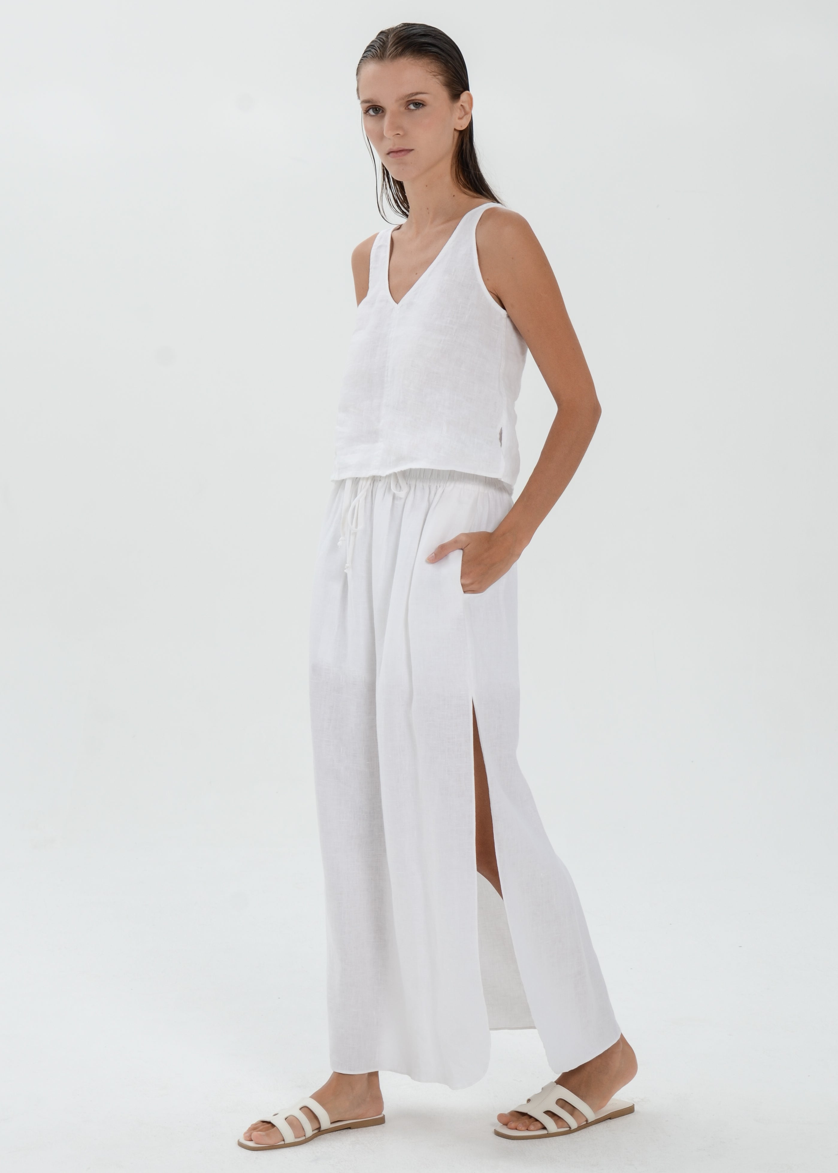 The Essence Linen Skirt - High Slit Straight Skirt
