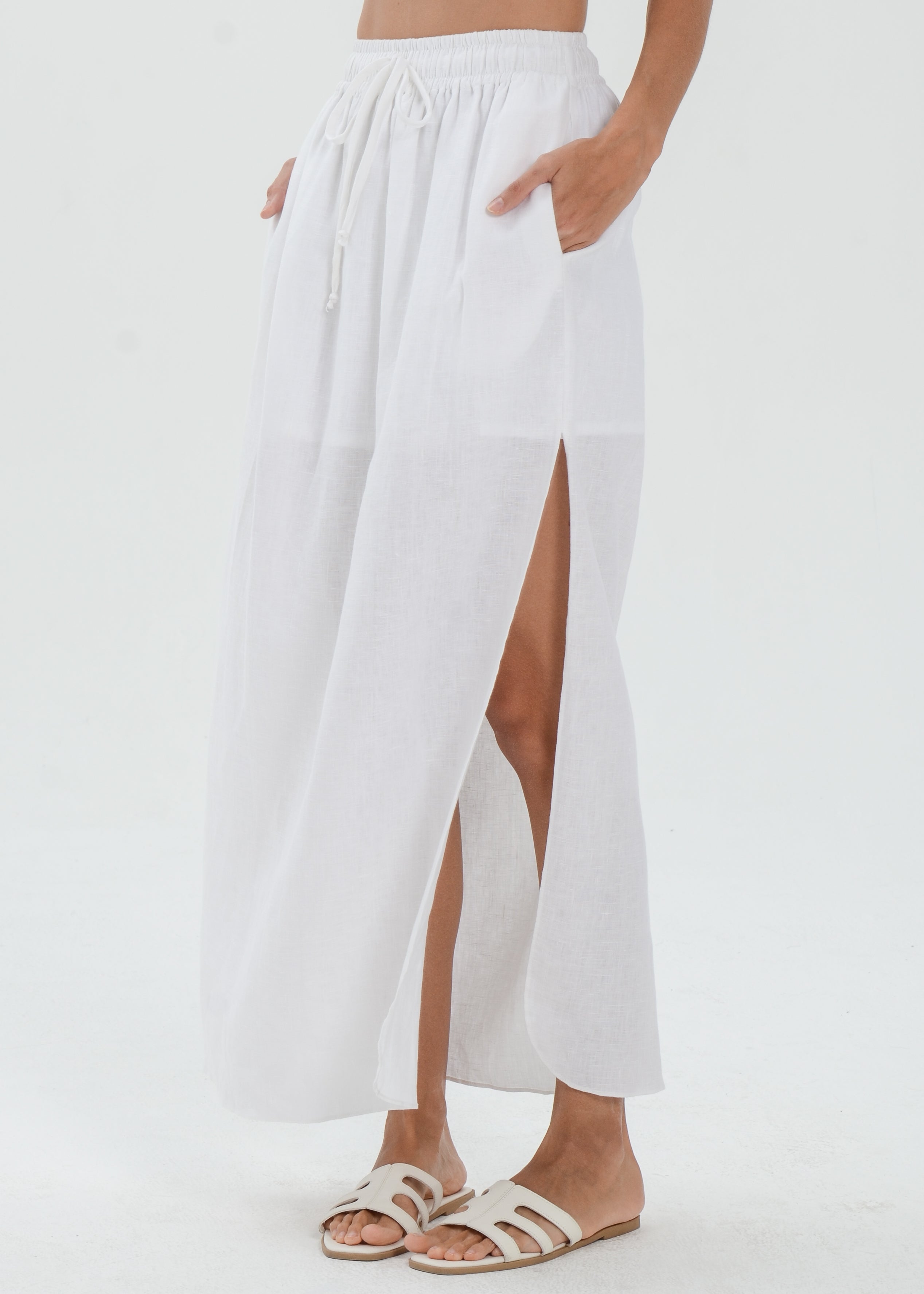 The Essence Linen Skirt - High Slit Straight Skirt