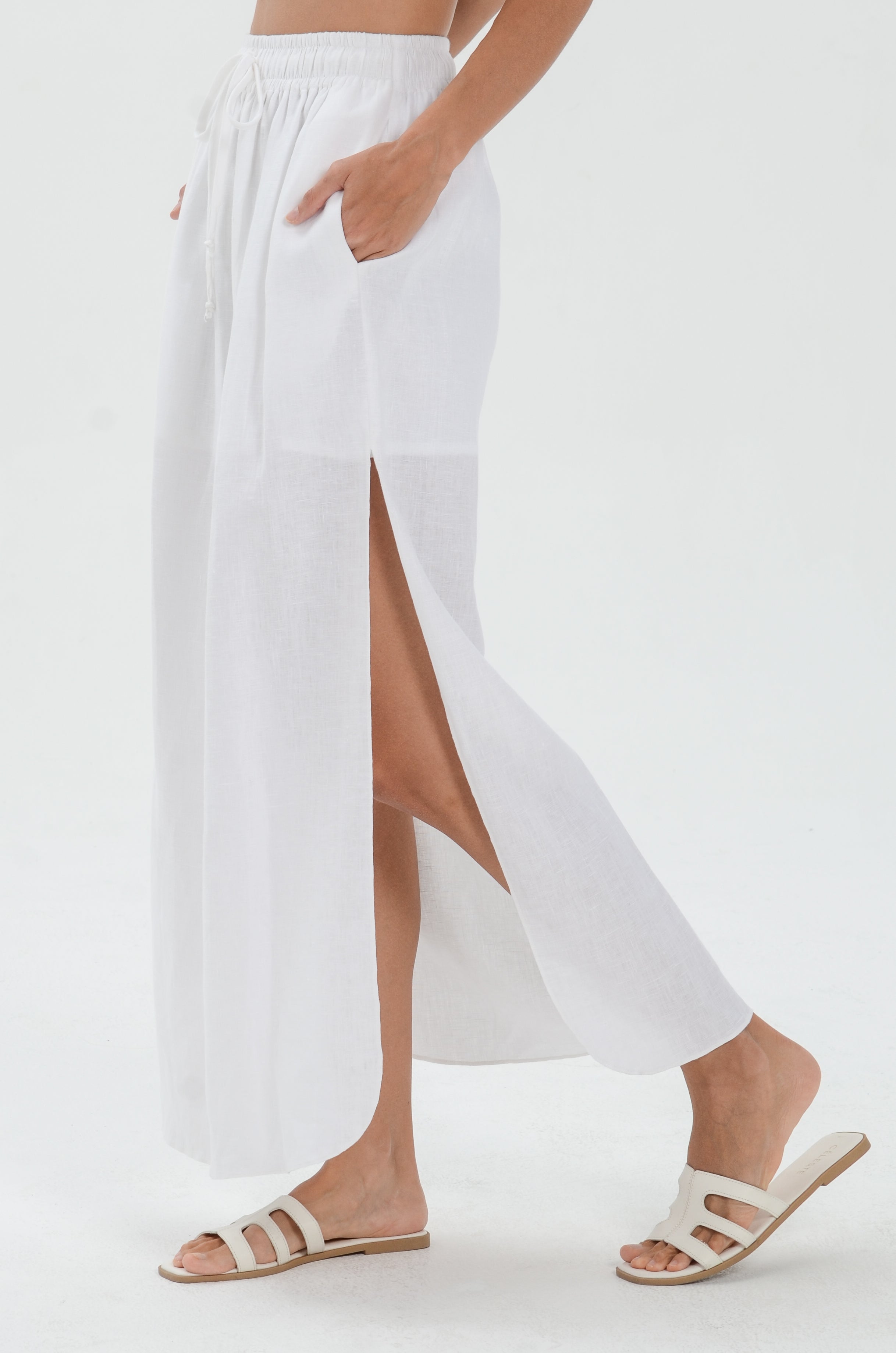 The Essence Linen Skirt - High Slit Straight Skirt