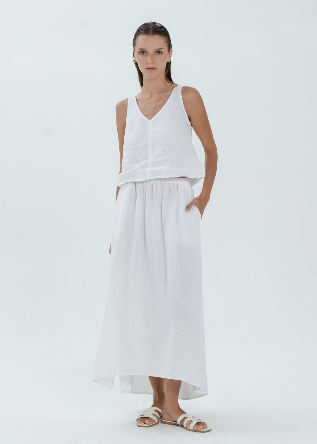 The Essence Linen Skirt - Hi-Low Long Skirt