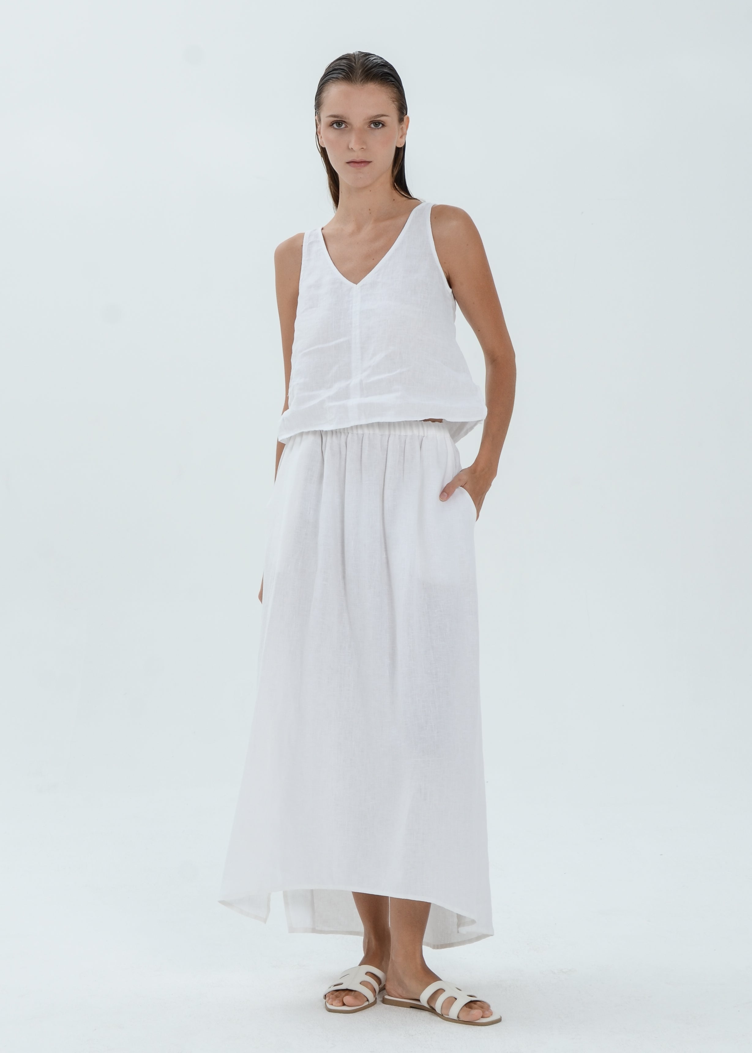 The Essence Linen Skirt - Hi-Low Long Skirt