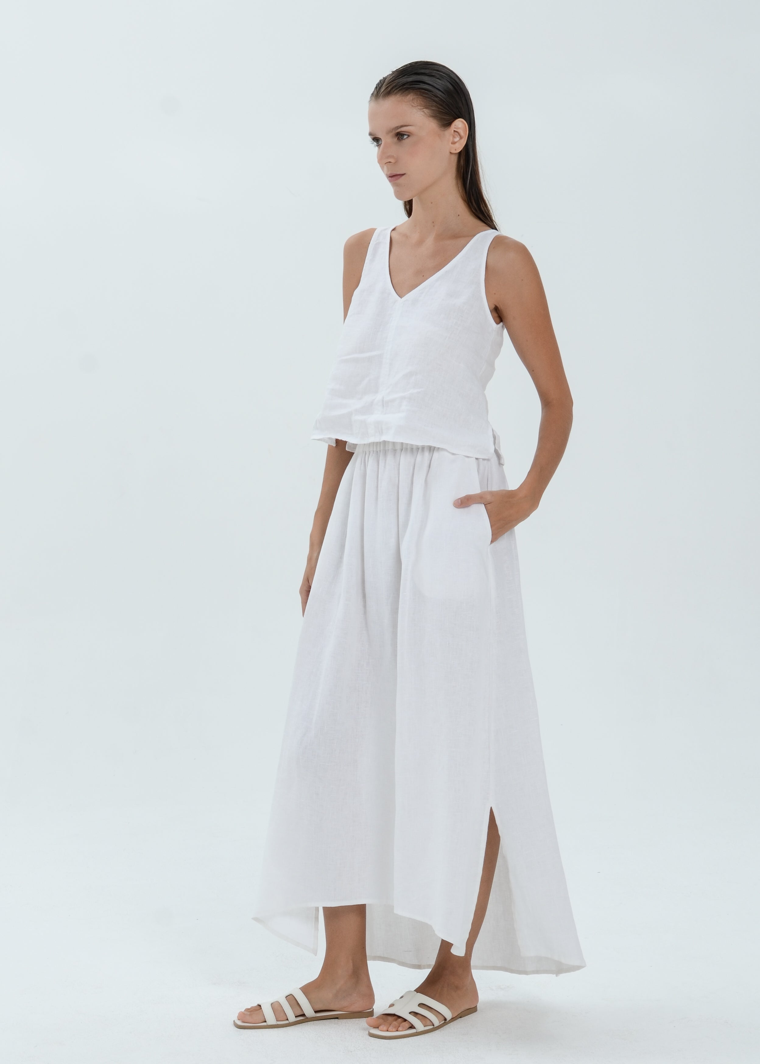 The Essence Linen Skirt - Hi-Low Long Skirt