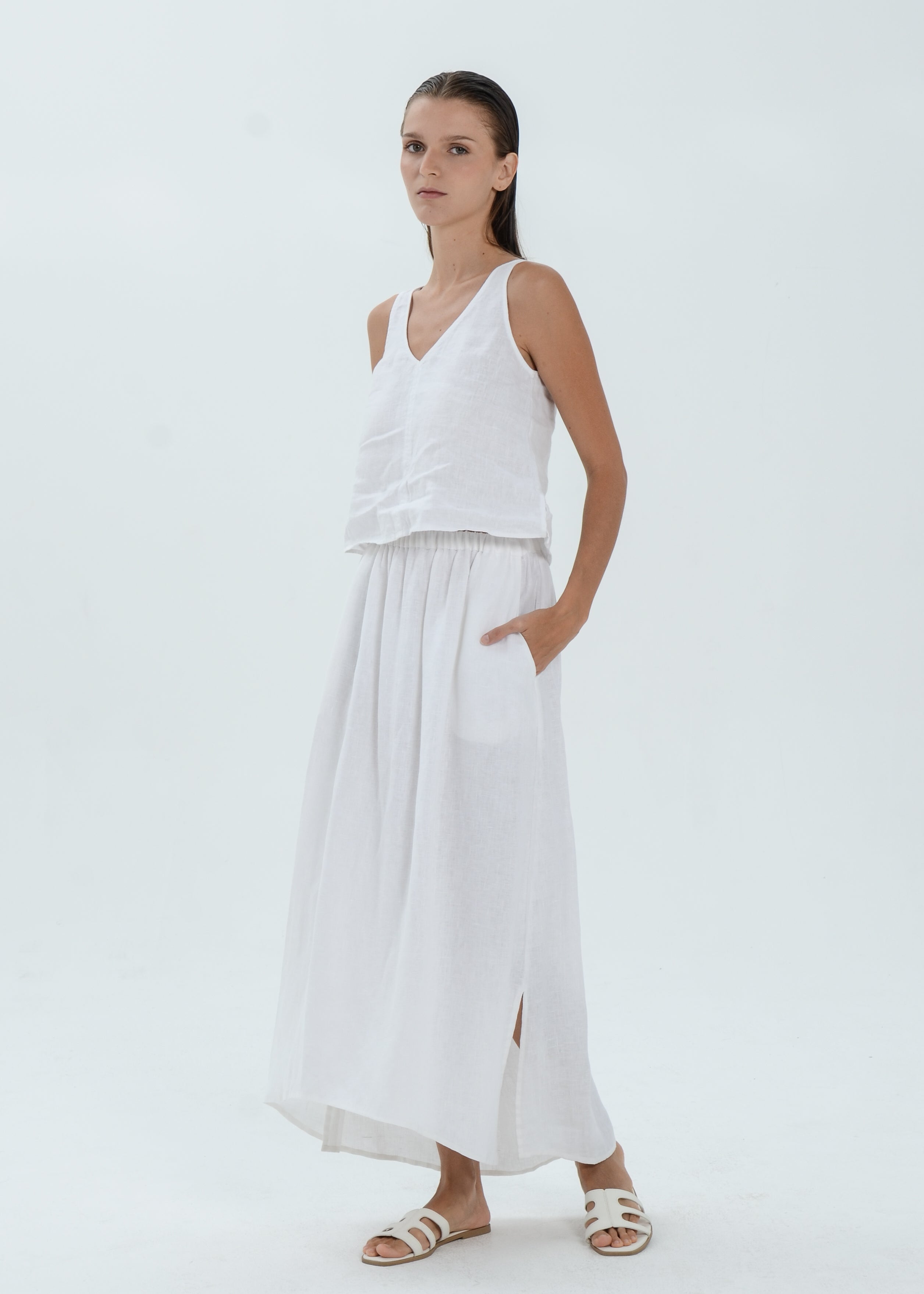The Essence Linen Skirt - Hi-Low Long Skirt