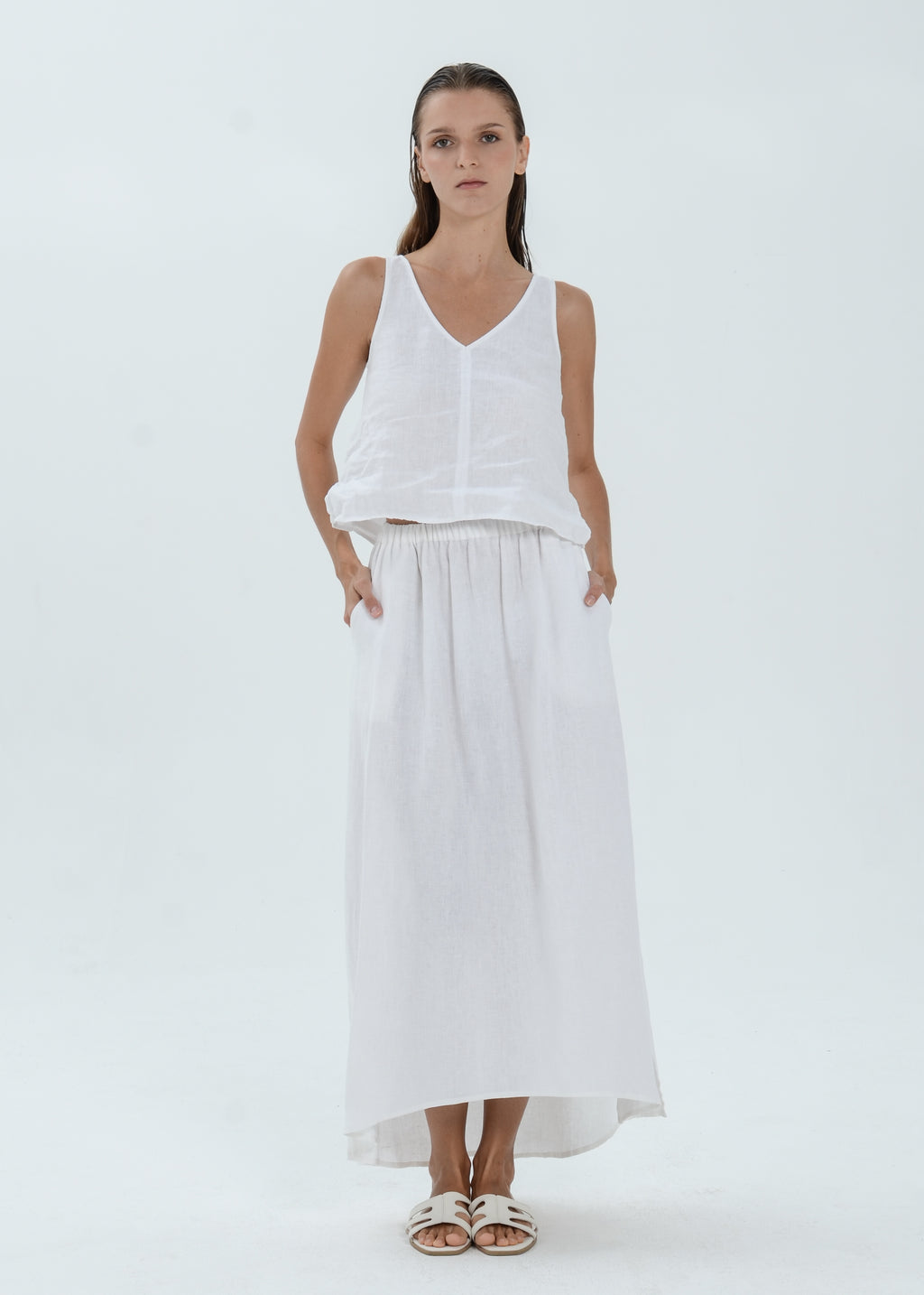 The Essence Linen Skirt - Hi-Low Long Skirt