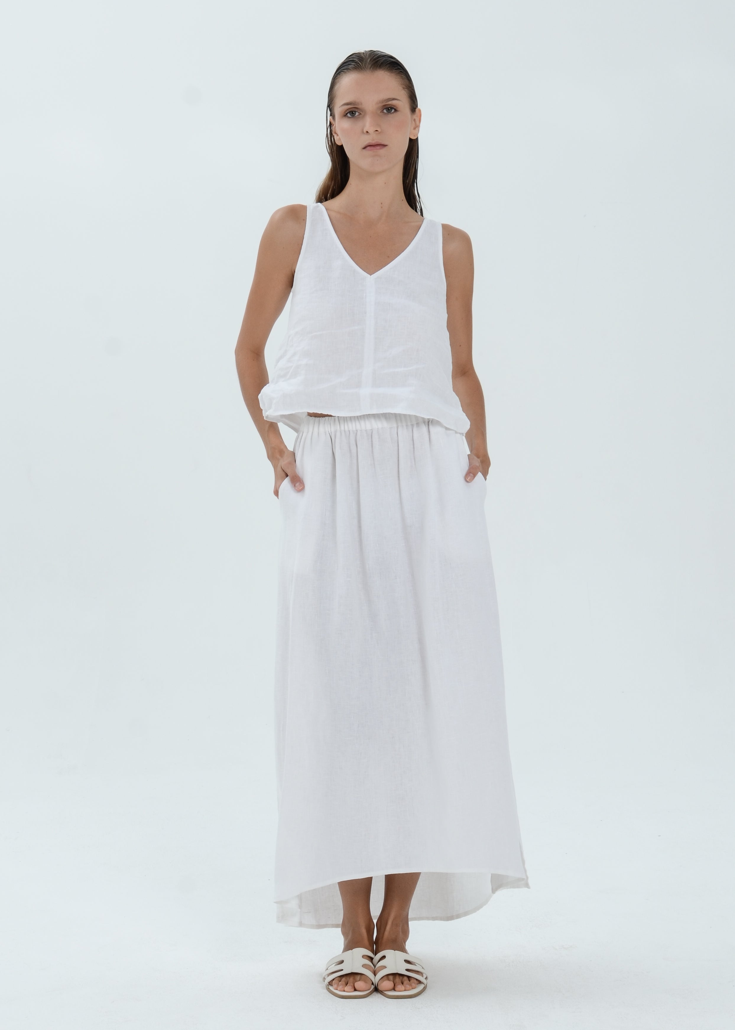 The Essence Linen Skirt - Hi-Low Long Skirt