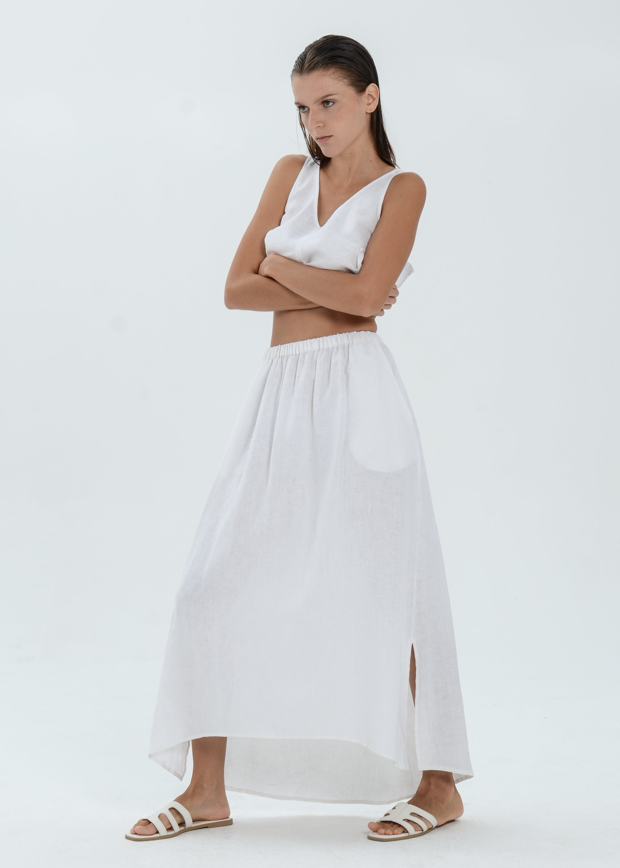 The Essence Linen Skirt - Hi-Low Long Skirt