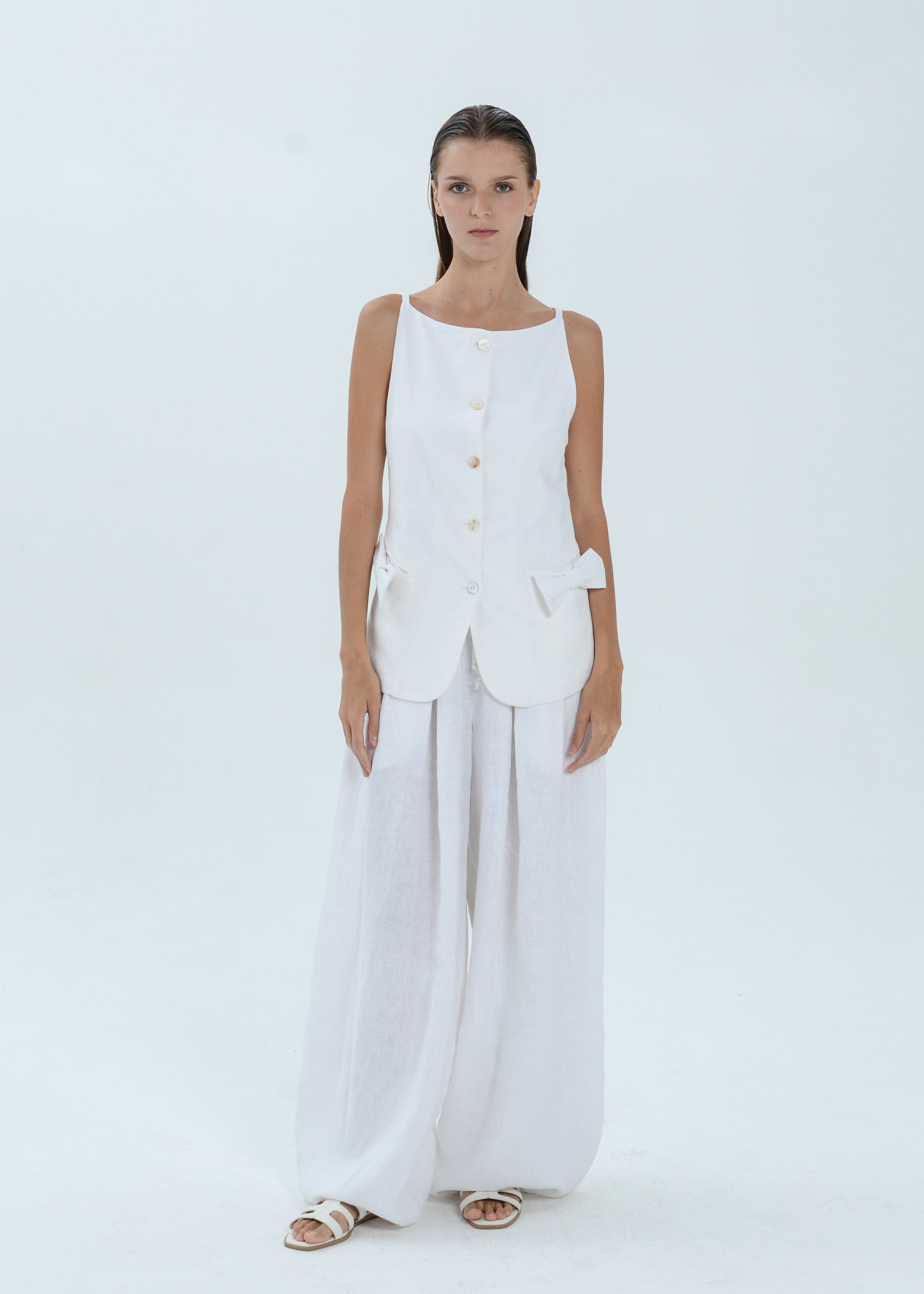The Essence Linen Top - Ribbon Pocket Vest