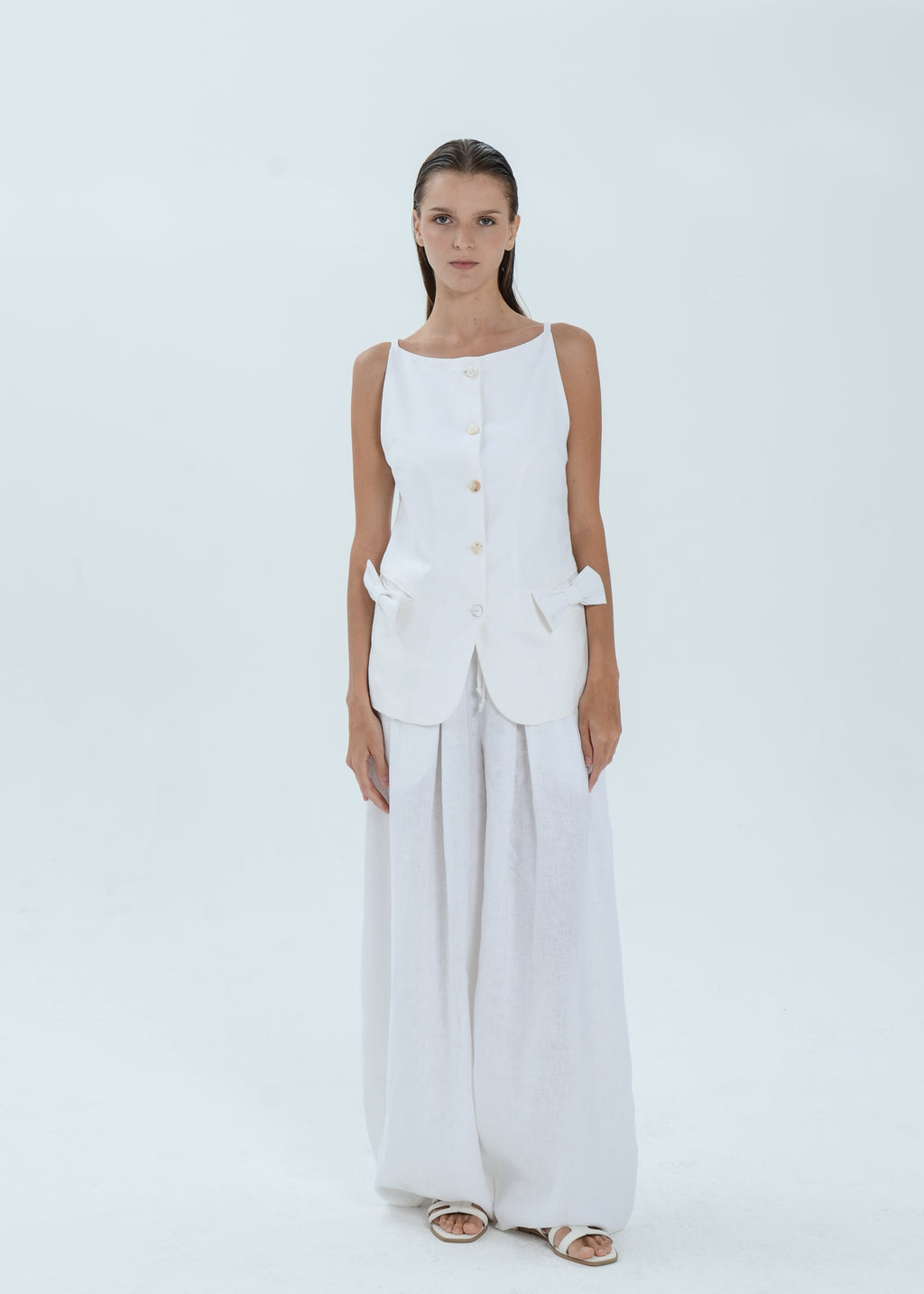 The Essence Linen Top - Ribbon Pocket Vest
