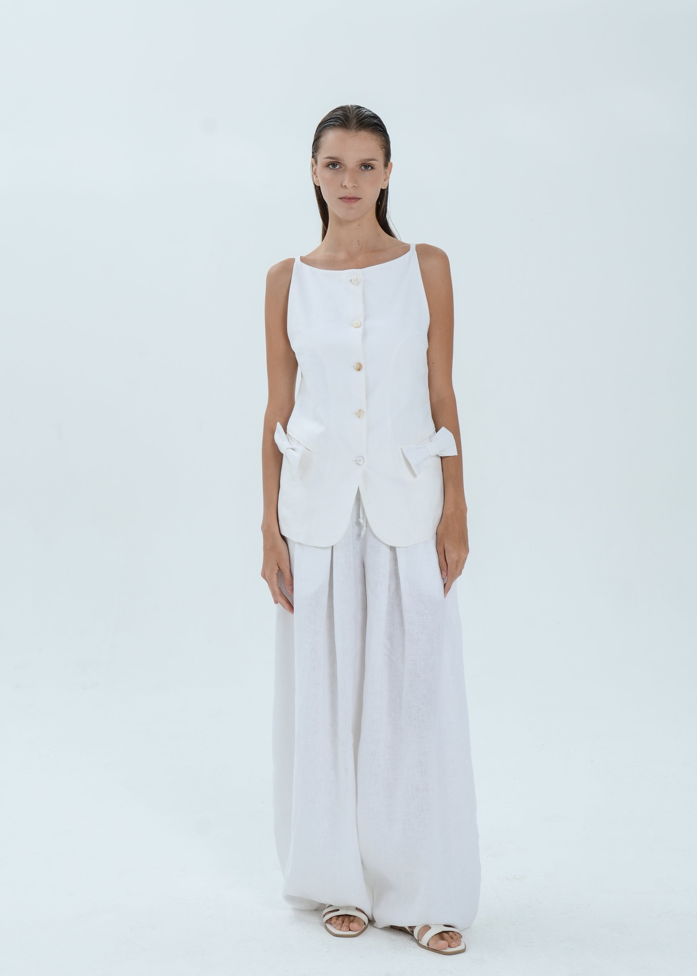 The Essence Linen Top - Ribbon Pocket Vest