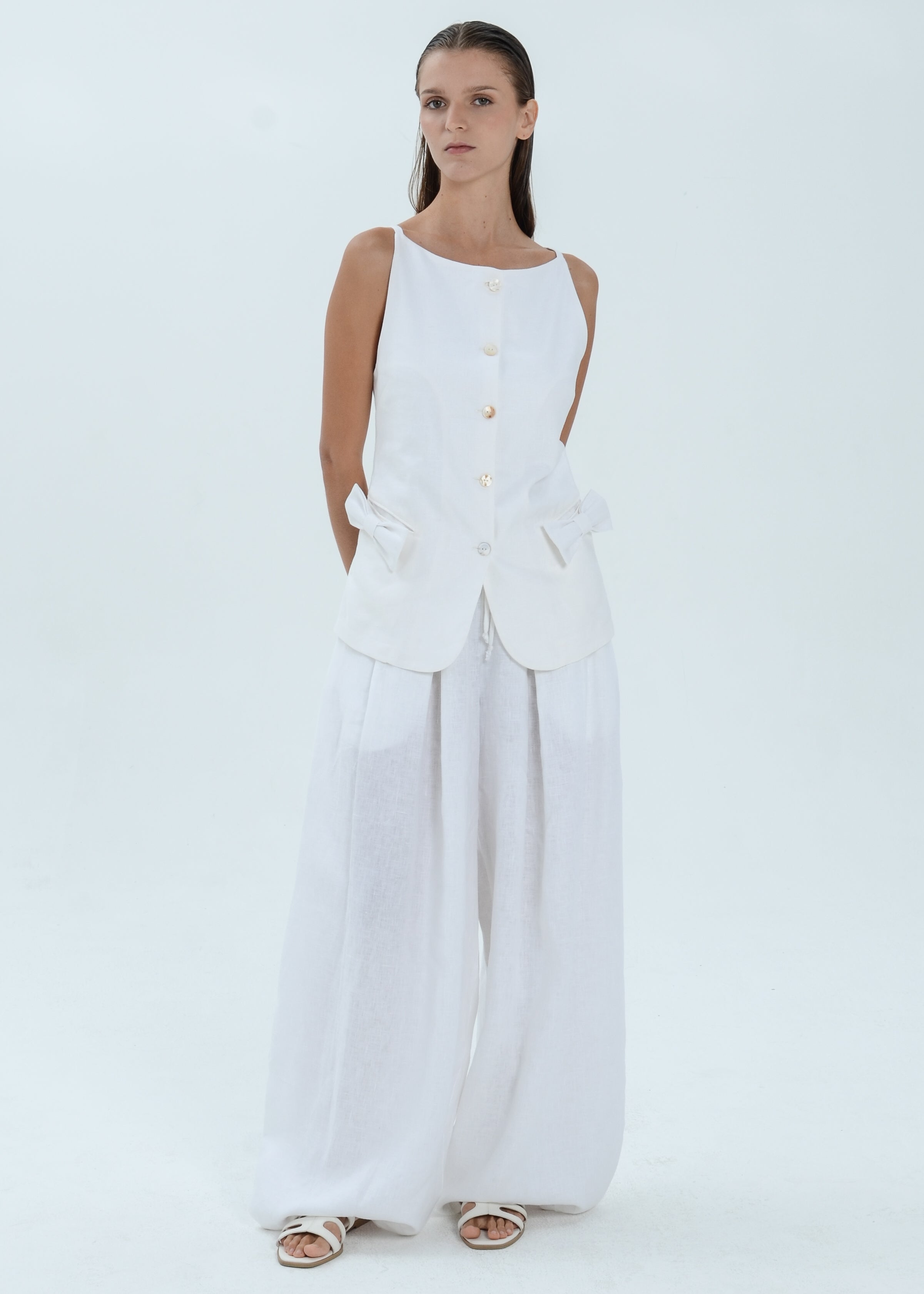 The Essence Linen Top - Ribbon Pocket Vest
