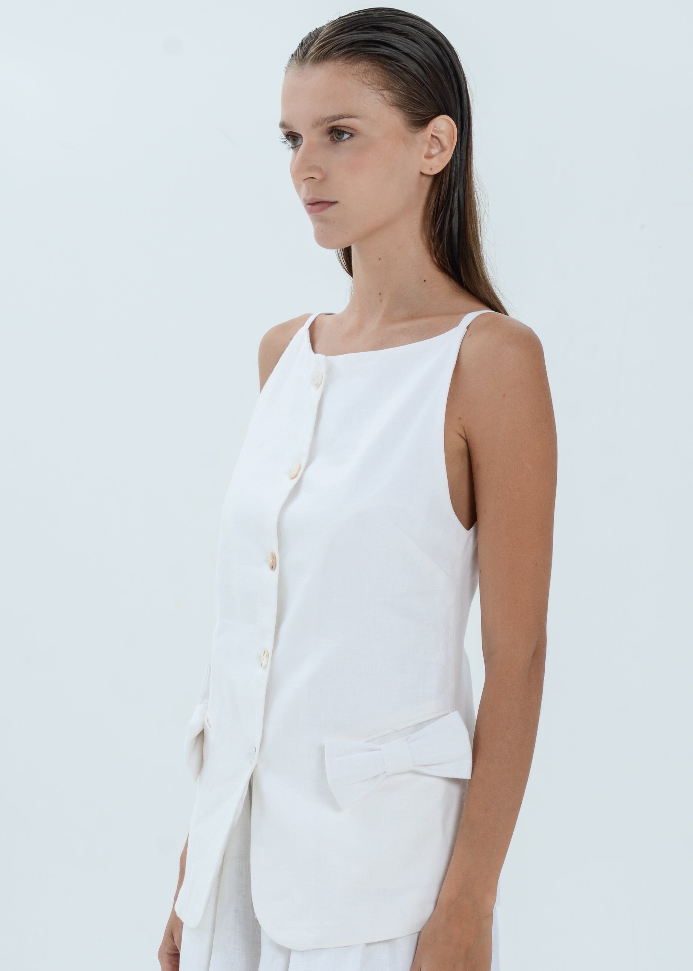 The Essence Linen Top - Ribbon Pocket Vest