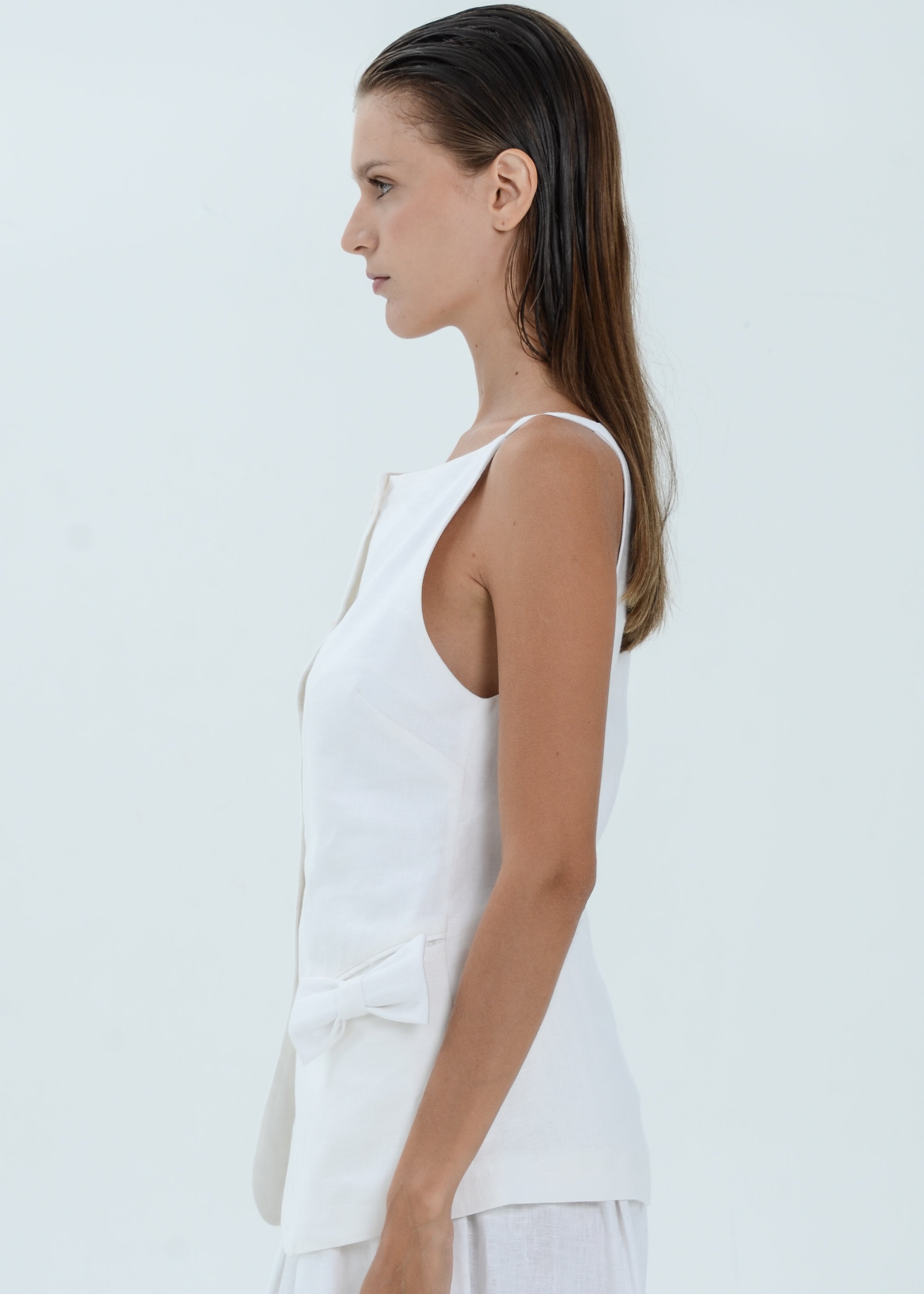 The Essence Linen Top - Ribbon Pocket Vest