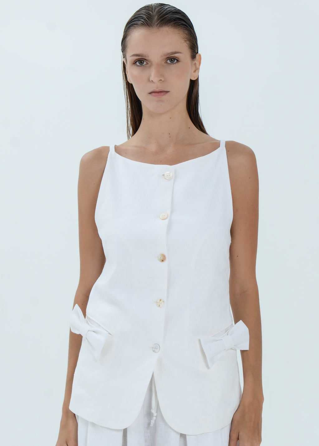 The Essence Linen Top - Ribbon Pocket Vest
