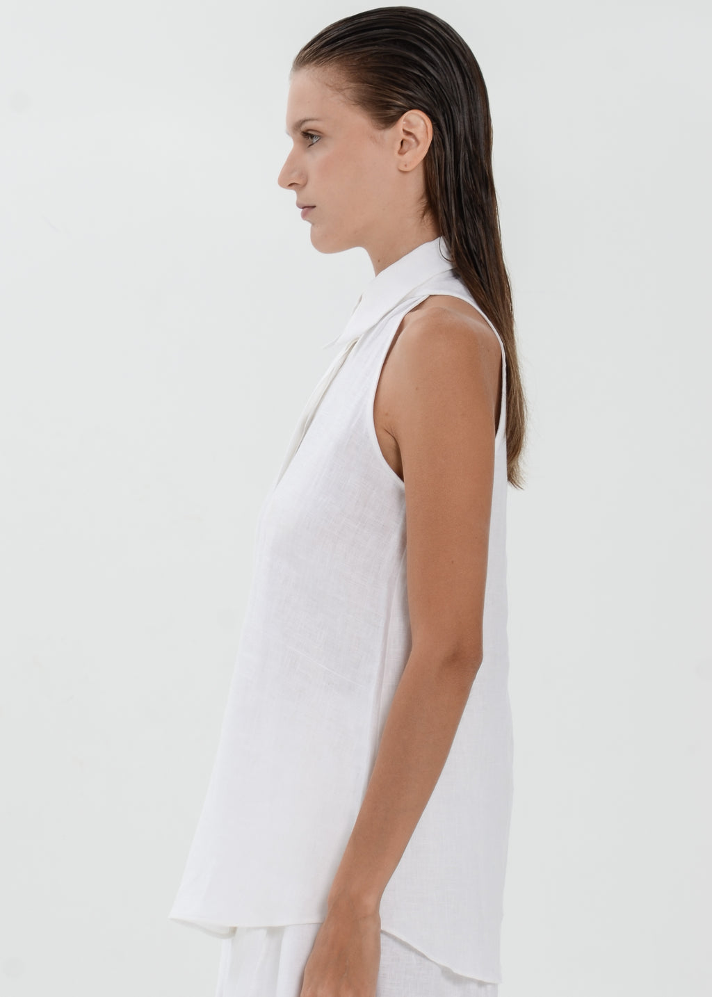 The Essence Linen Top - Collared Blouse with Single Neck Button