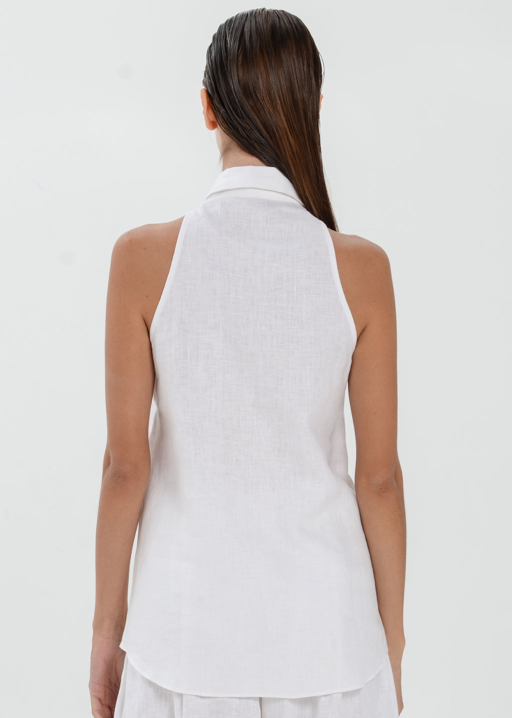 The Essence Linen Top - Collared Blouse with Single Neck Button