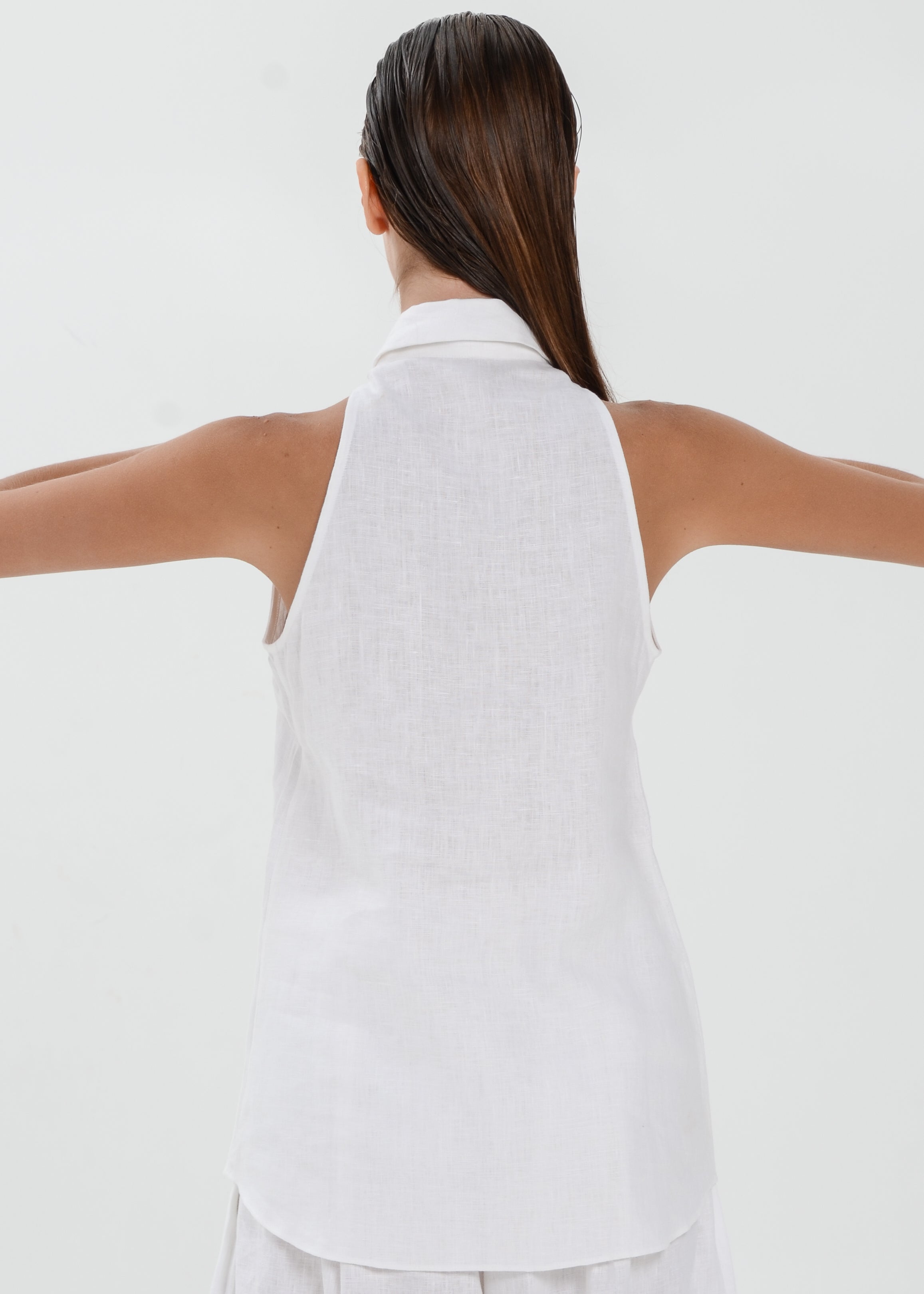The Essence Linen Top - Collared Blouse with Single Neck Button