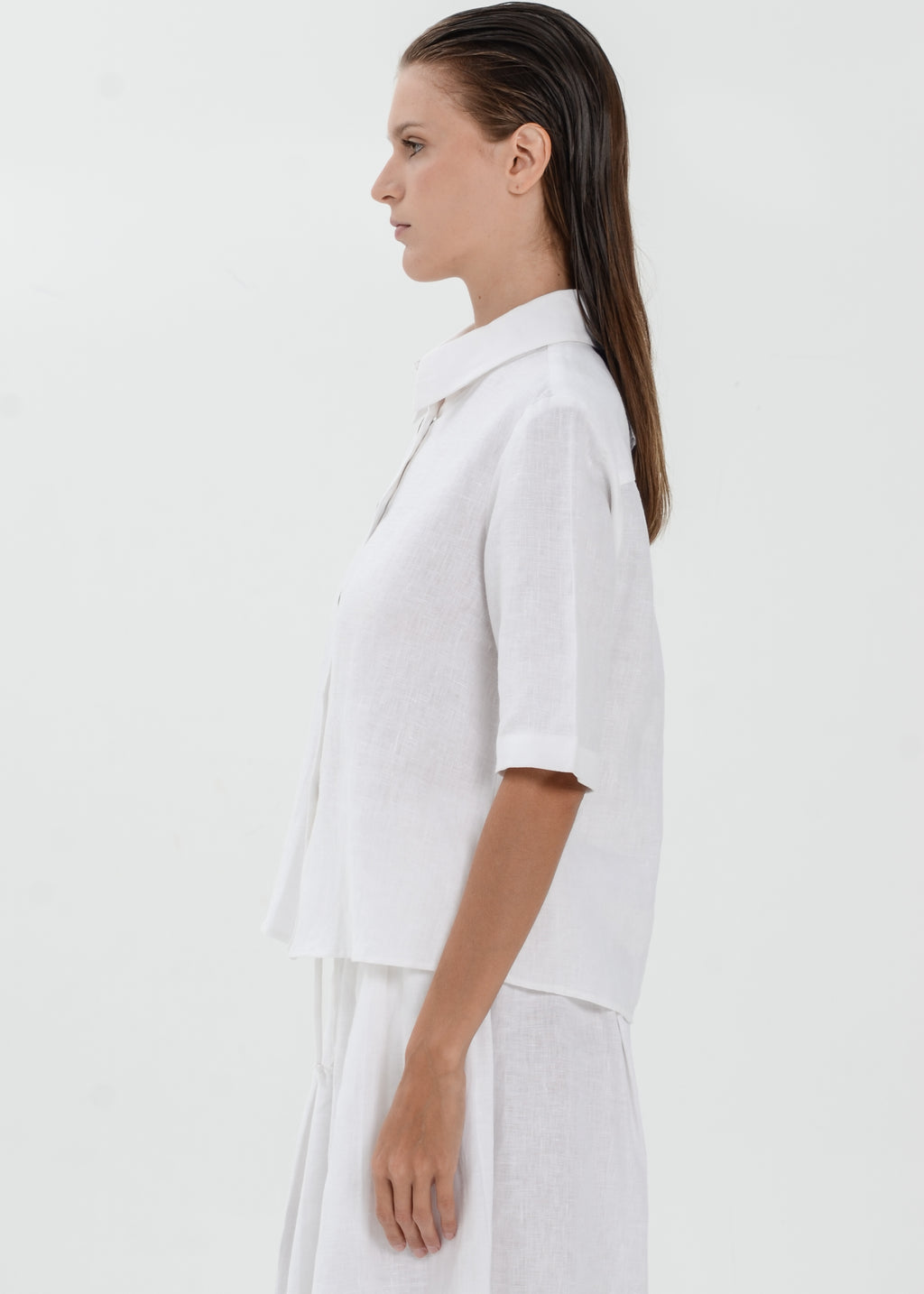 The Essence Linen Top - Collared Polo Blouse with Button Front