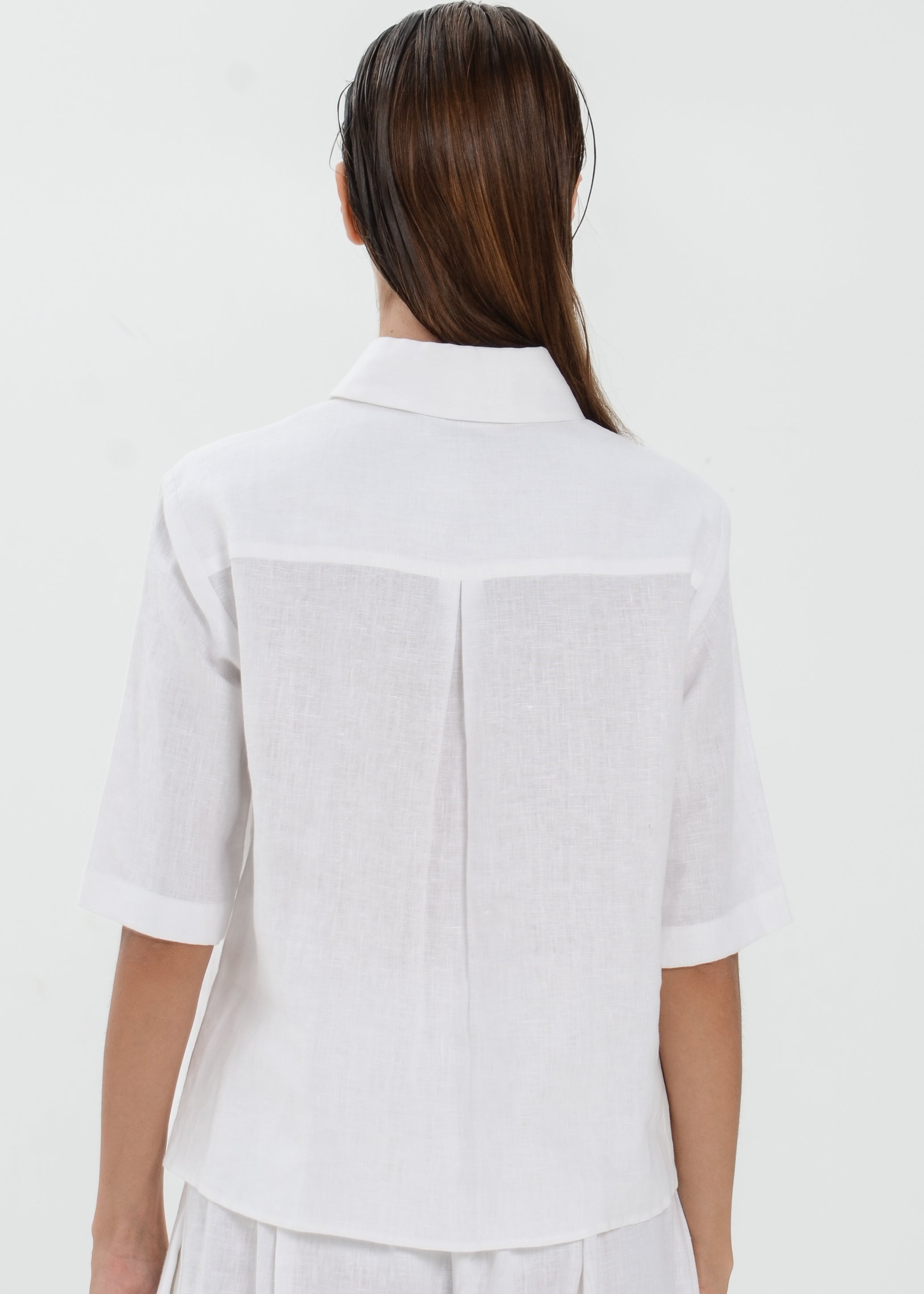 The Essence Linen Top - Collared Polo Blouse with Button Front