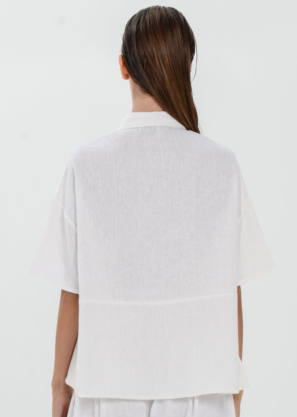 The Essence Linen Top - Collared Polo Blouse with Upper Half Button