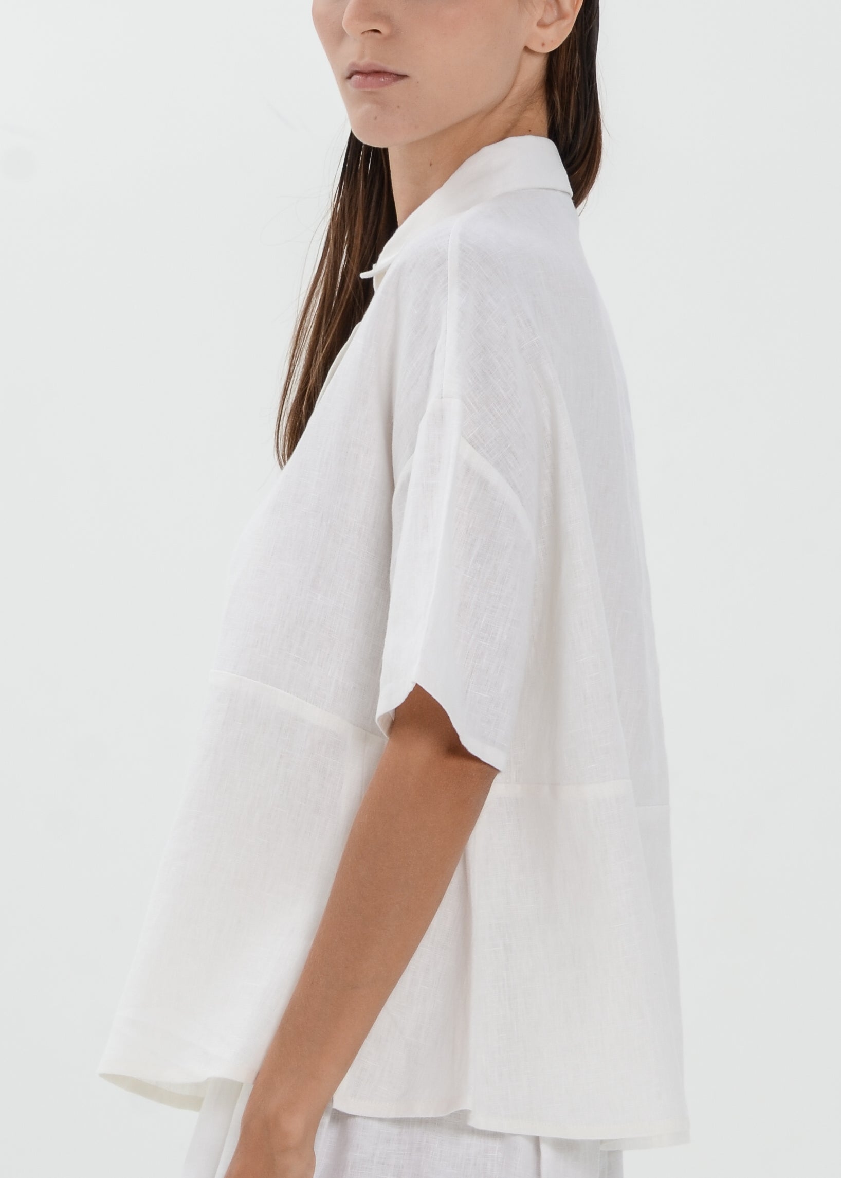 The Essence Linen Top - Collared Polo Blouse with Upper Half Button