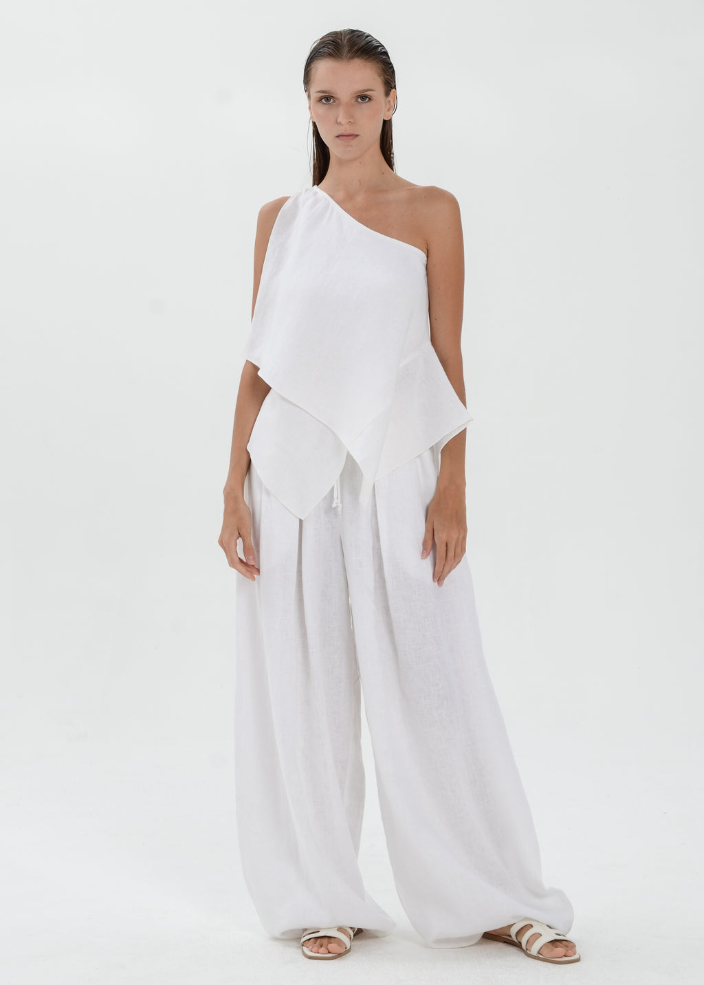 The Essence Linen Top - Layered Asymmetric Sleeveless Blouse