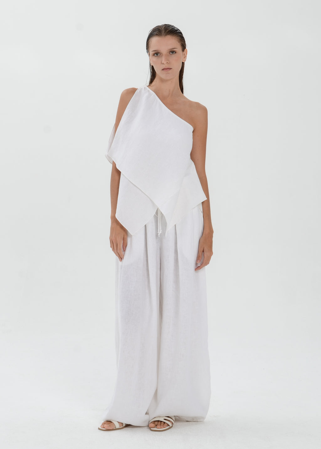 The Essence Linen Top - Layered Asymmetric Sleeveless Blouse