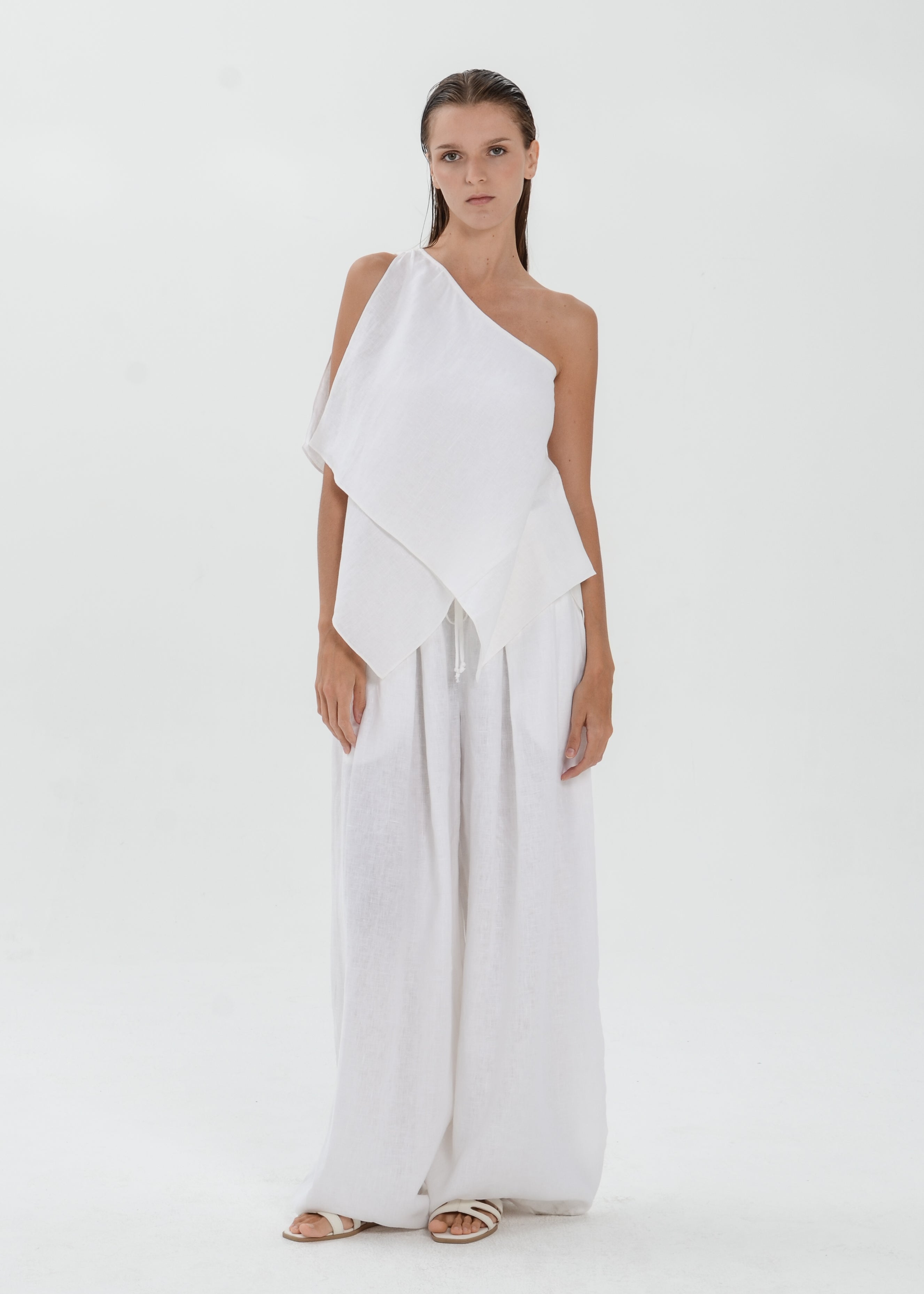 The Essence Linen Top - Layered Asymmetric Sleeveless Blouse