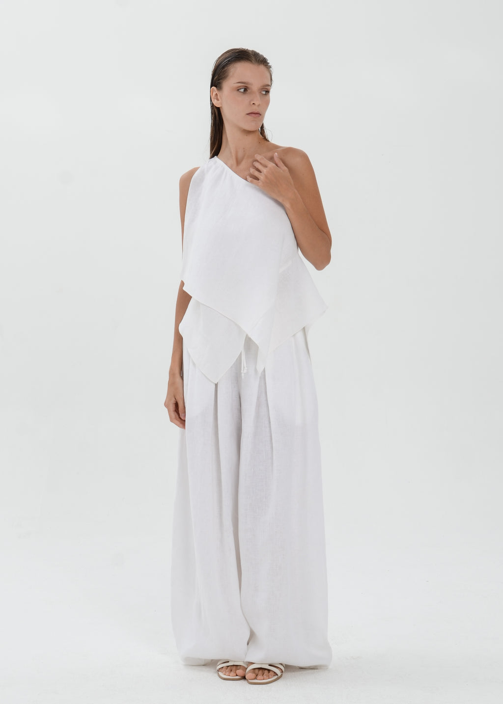 The Essence Linen Top - Layered Asymmetric Sleeveless Blouse