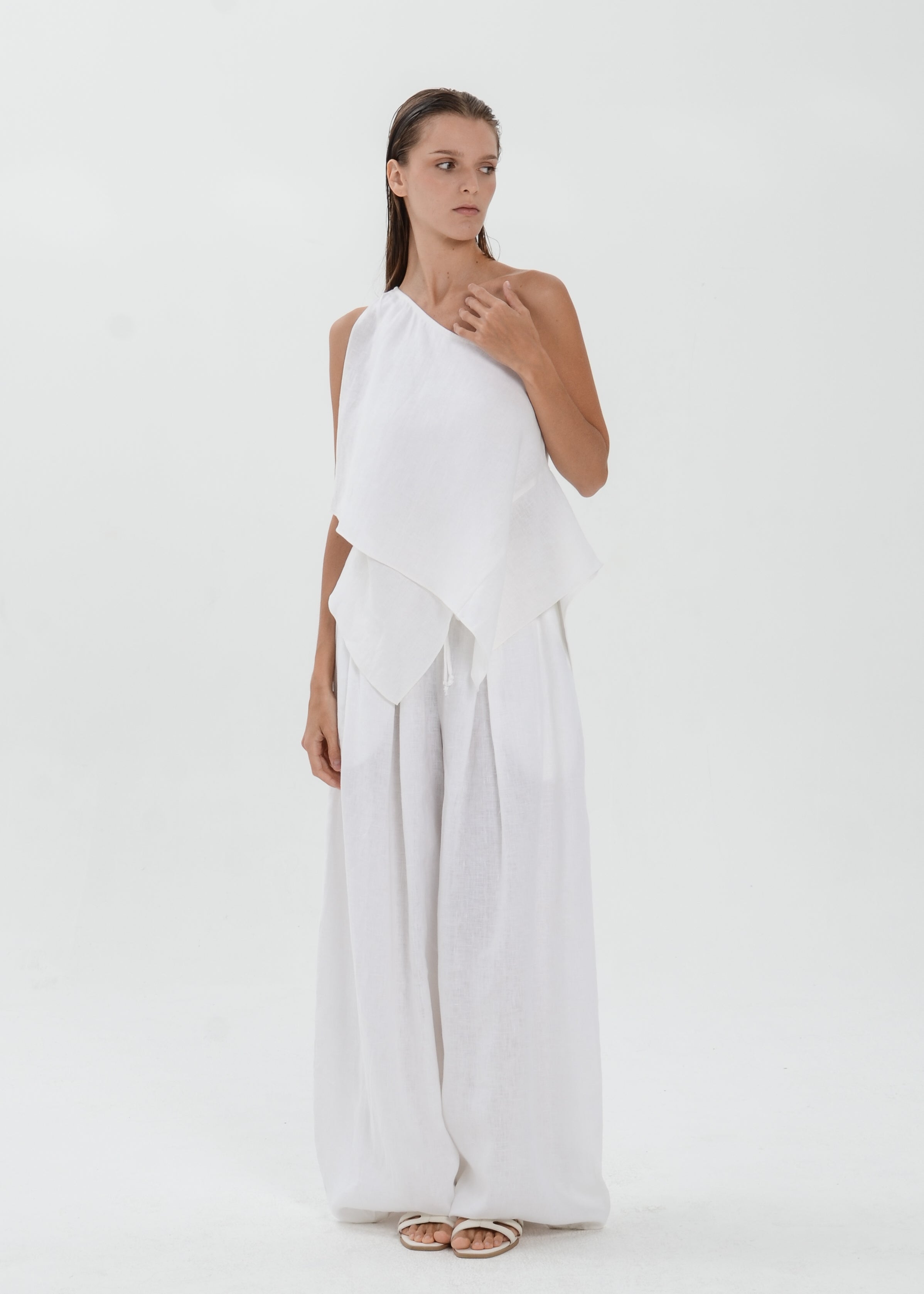 The Essence Linen Top - Layered Asymmetric Sleeveless Blouse