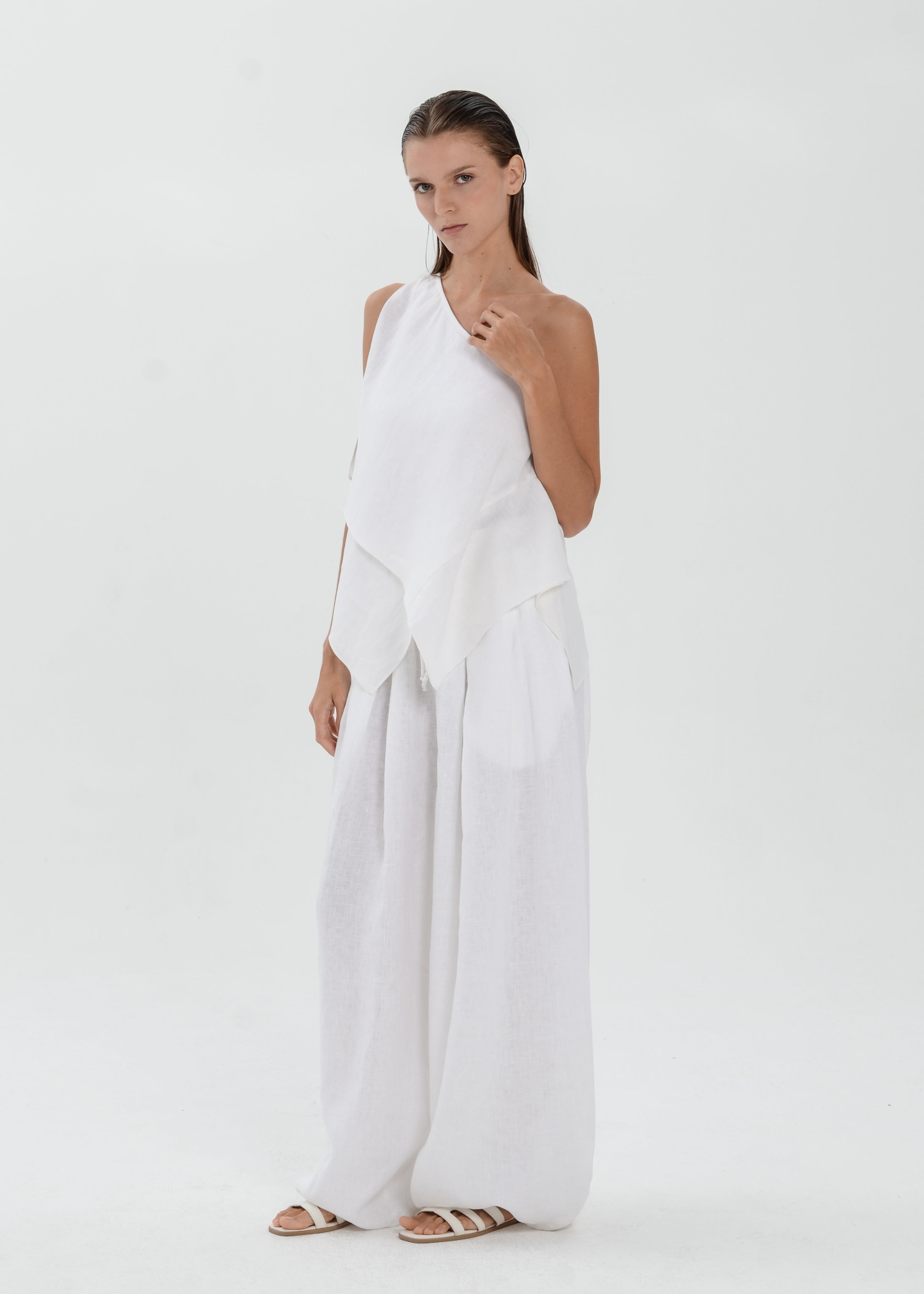 The Essence Linen Top - Layered Asymmetric Sleeveless Blouse