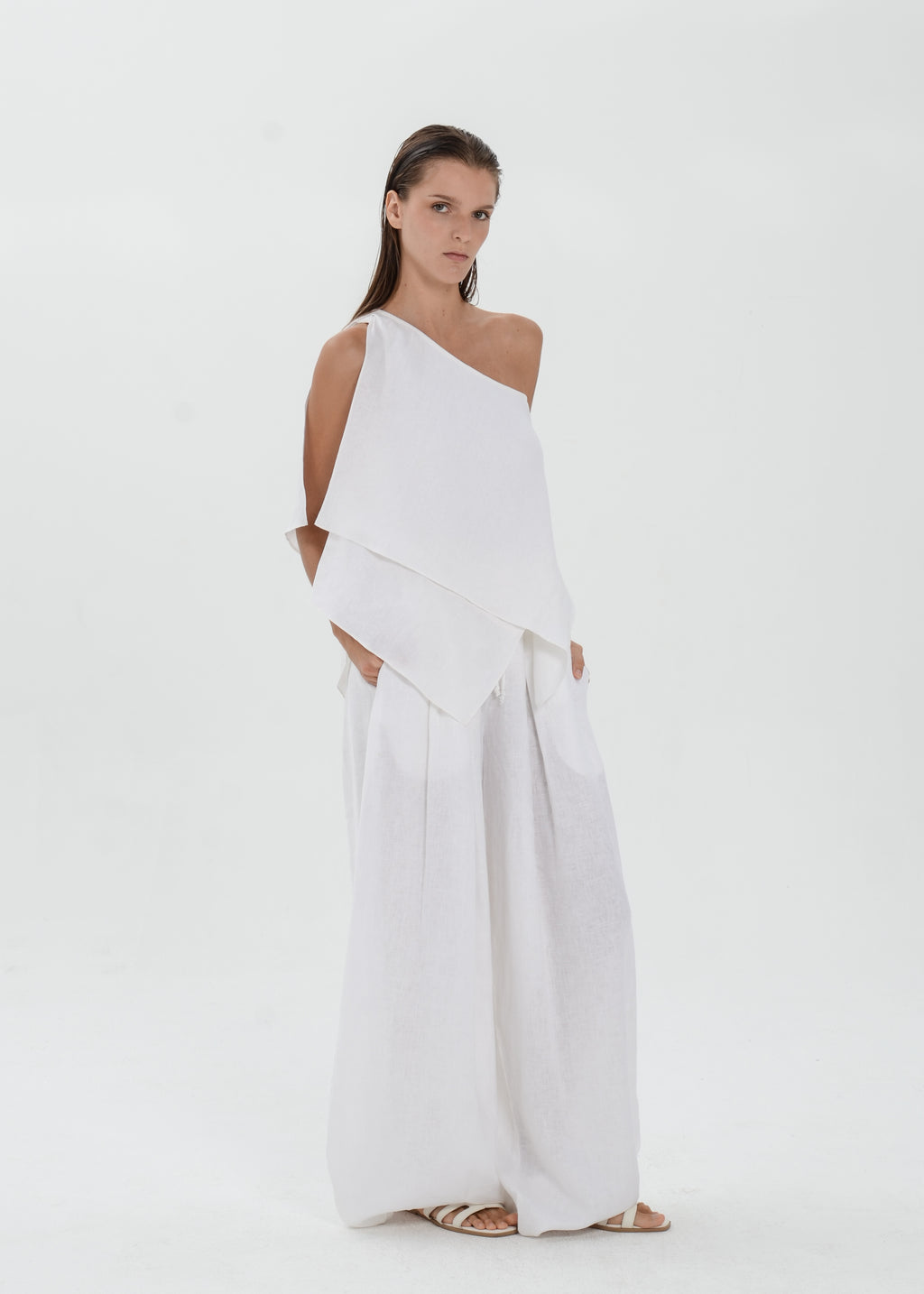 The Essence Linen Top - Layered Asymmetric Sleeveless Blouse
