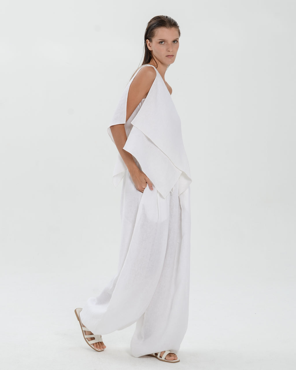 The Essence Linen Top - Layered Asymmetric Sleeveless Blouse