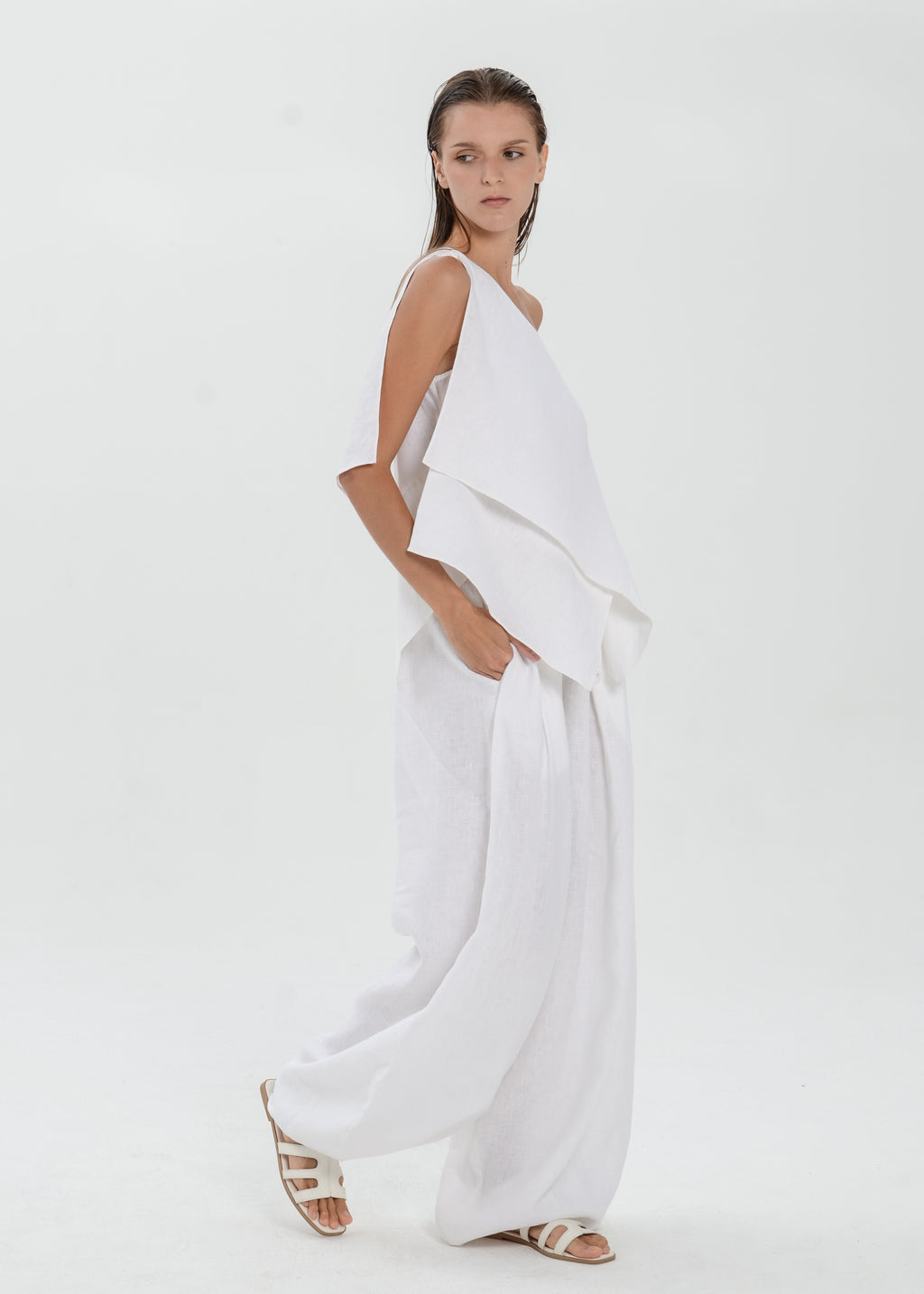 The Essence Linen Top - Layered Asymmetric Sleeveless Blouse